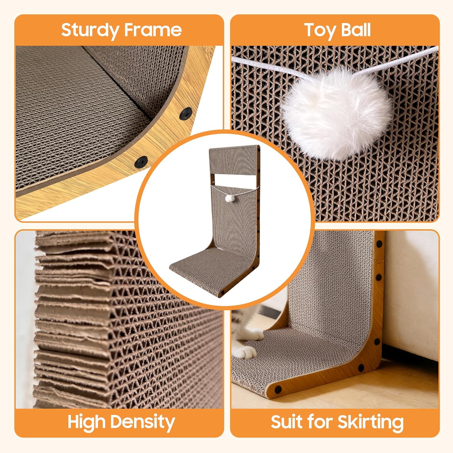 Thumbnail 6 de L Shaped Cat Scratcher, 64CM Vertical Scratching Pad with Interactive Ball Toy
