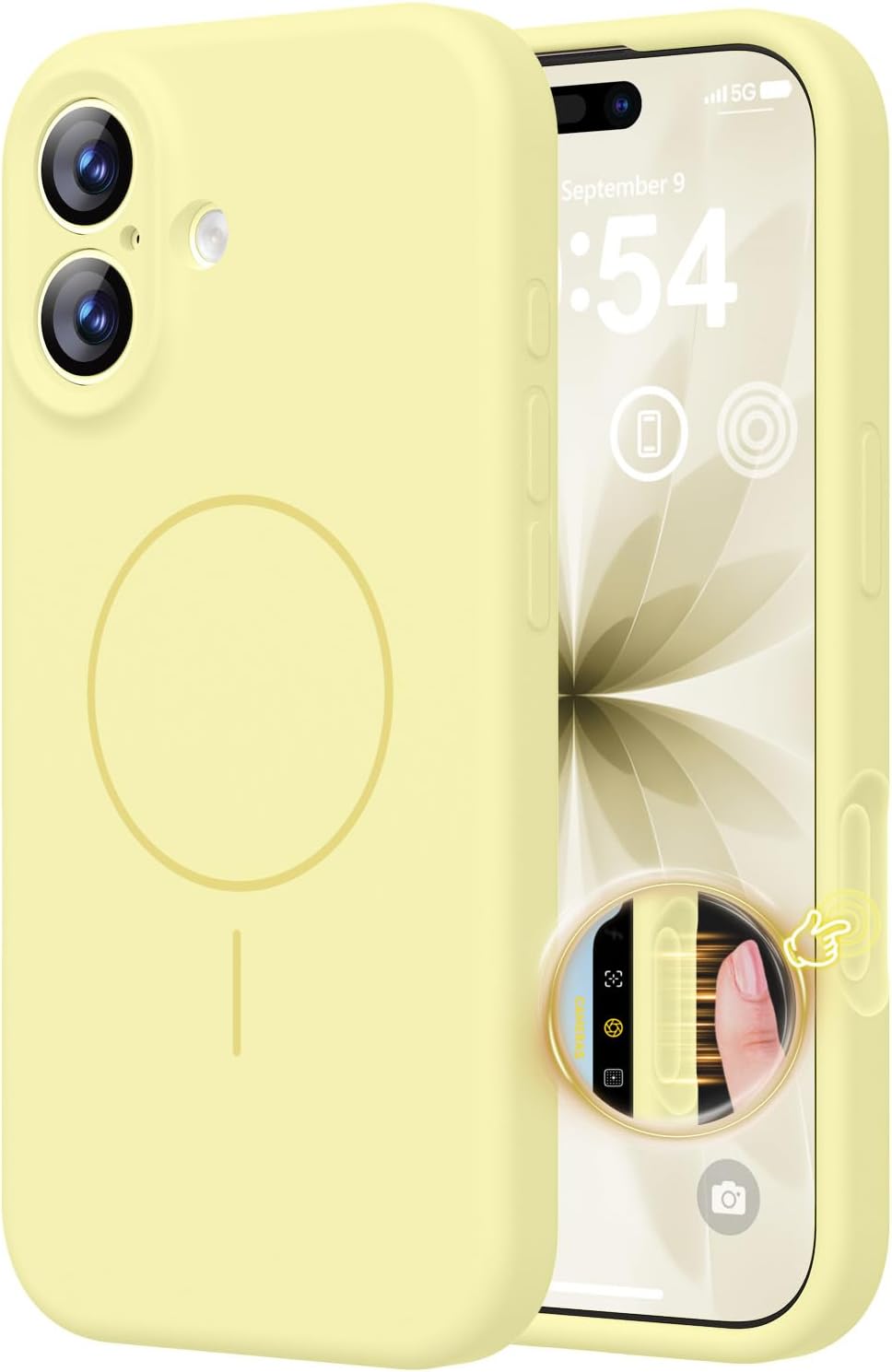 Detalle de BossKiss iPhone 17 Silicone Case, Creamy Yellow, MagSafe-Compatible