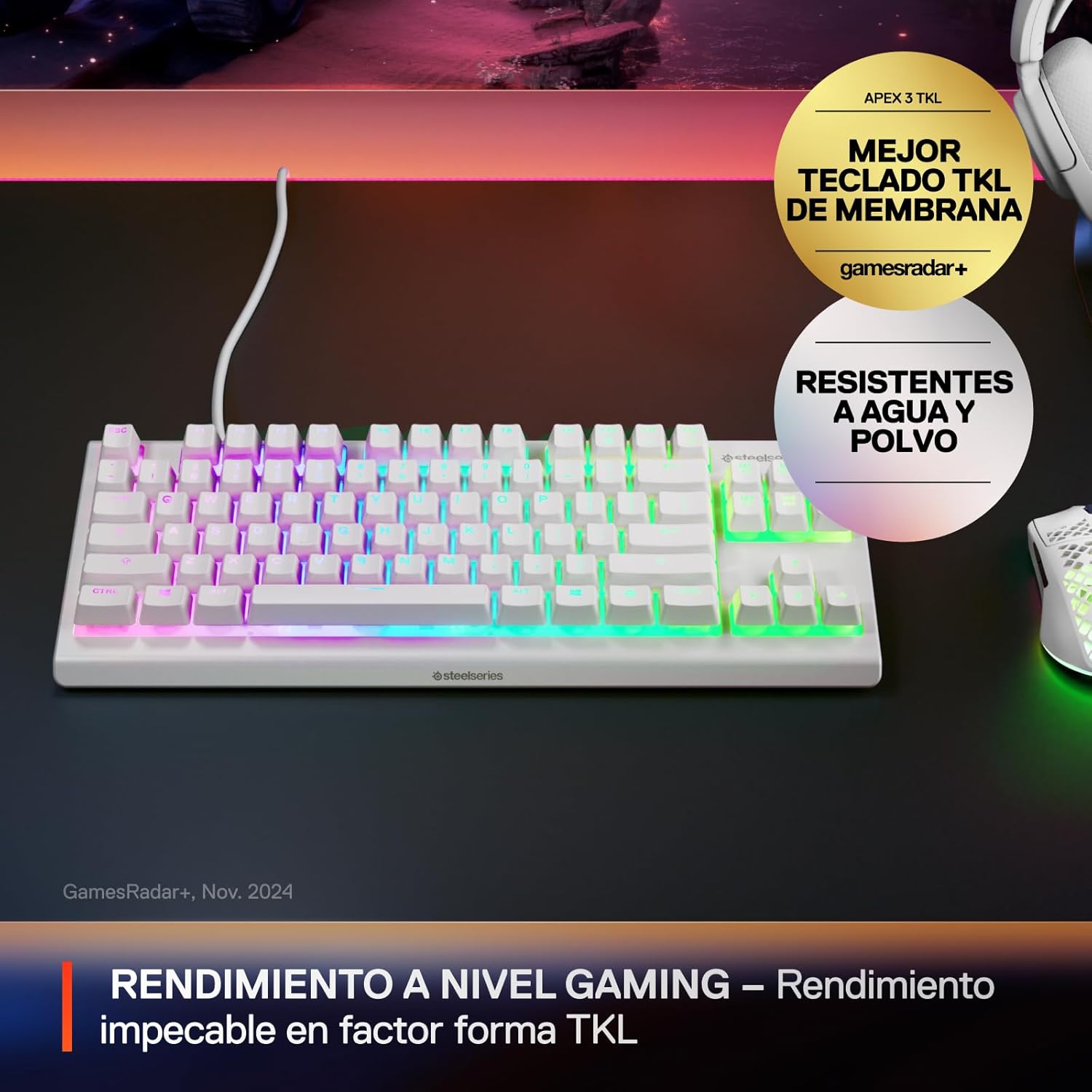 Thumbnail 1 de SteelSeries Apex 3 TKL - Teclado Gaming Blanco con RGB 🌈