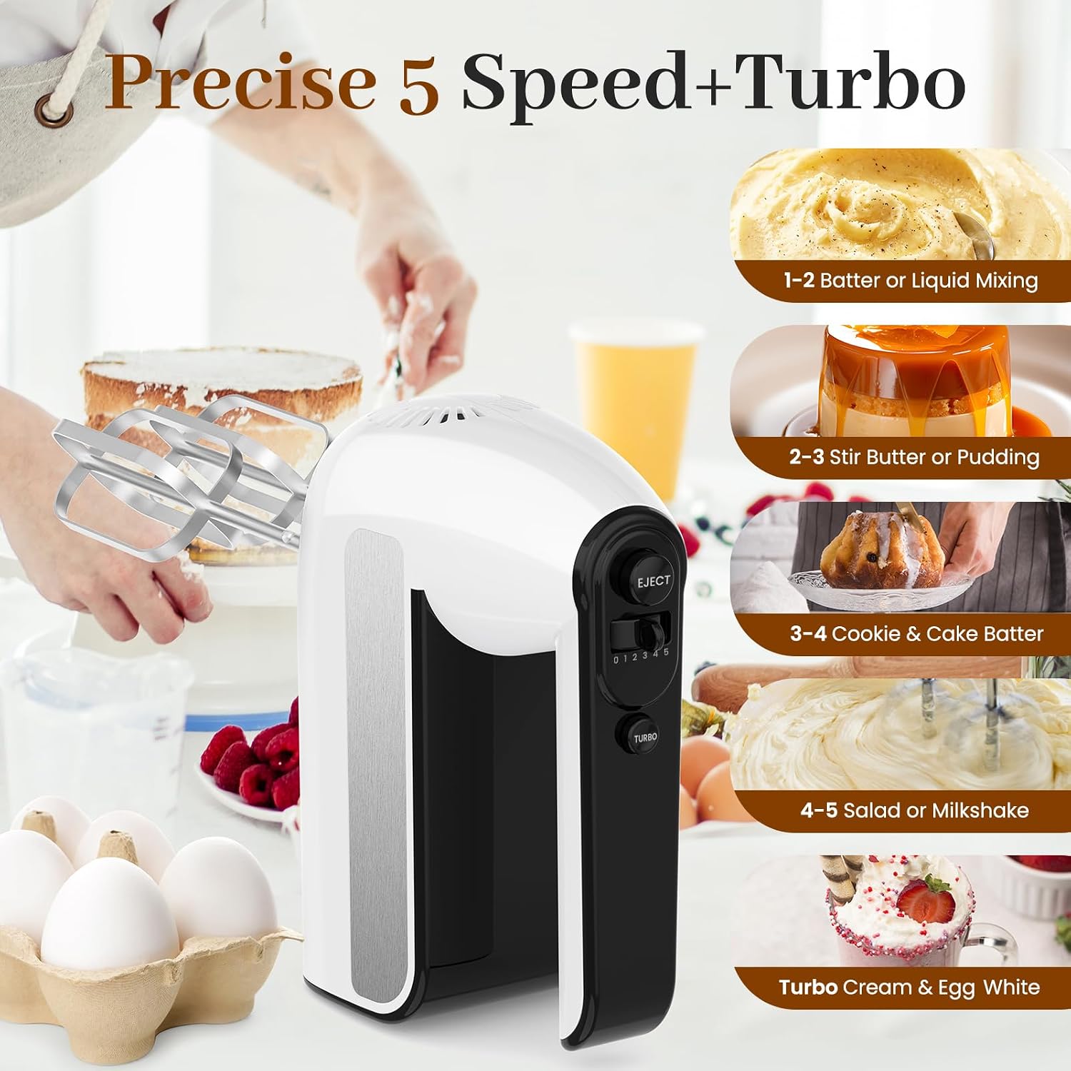 Detalle de 800W 5-Speed Electric Hand Mixer with 5 Attachments 🎂