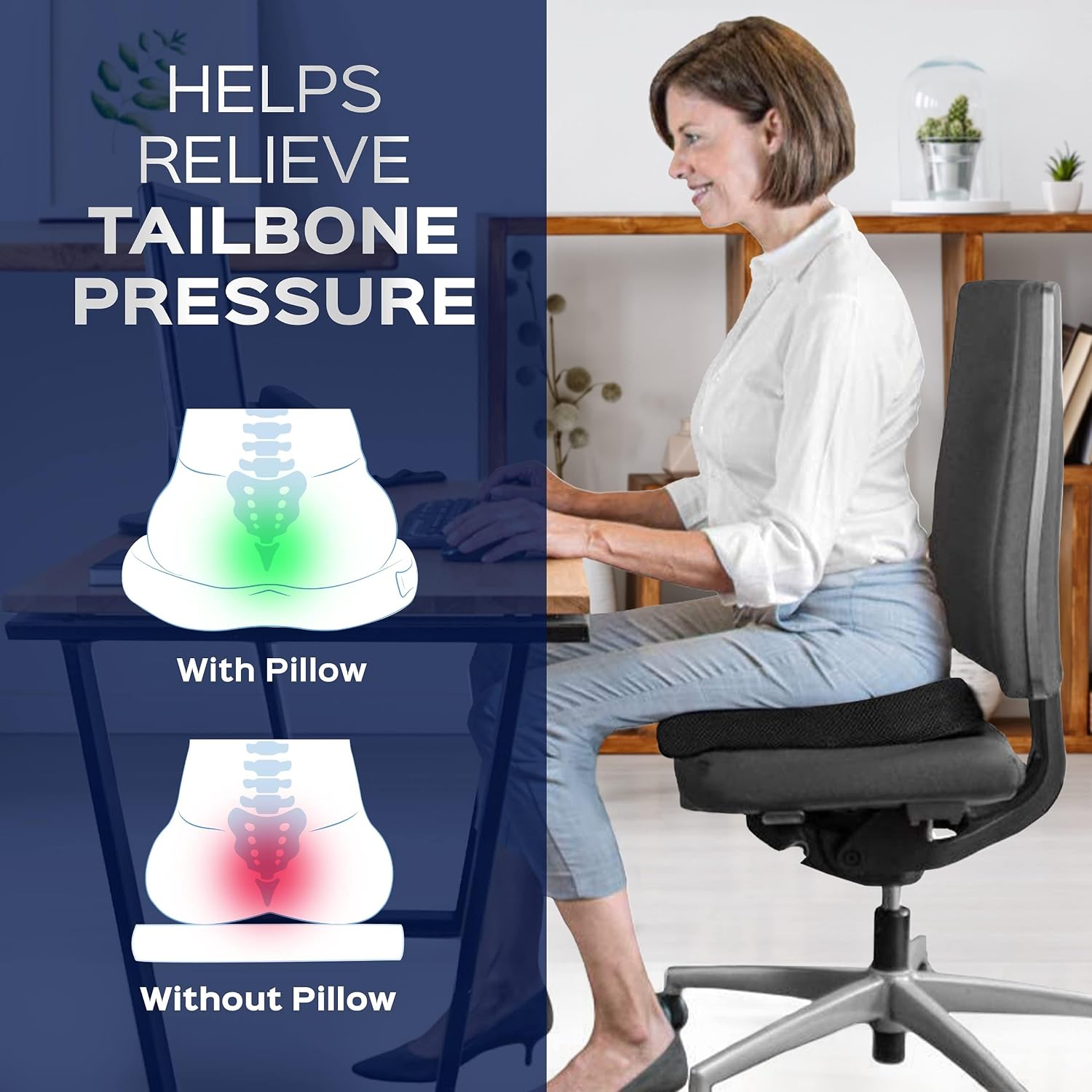 Detalle de Bonmedico Memory Foam seat cushion for pain relief