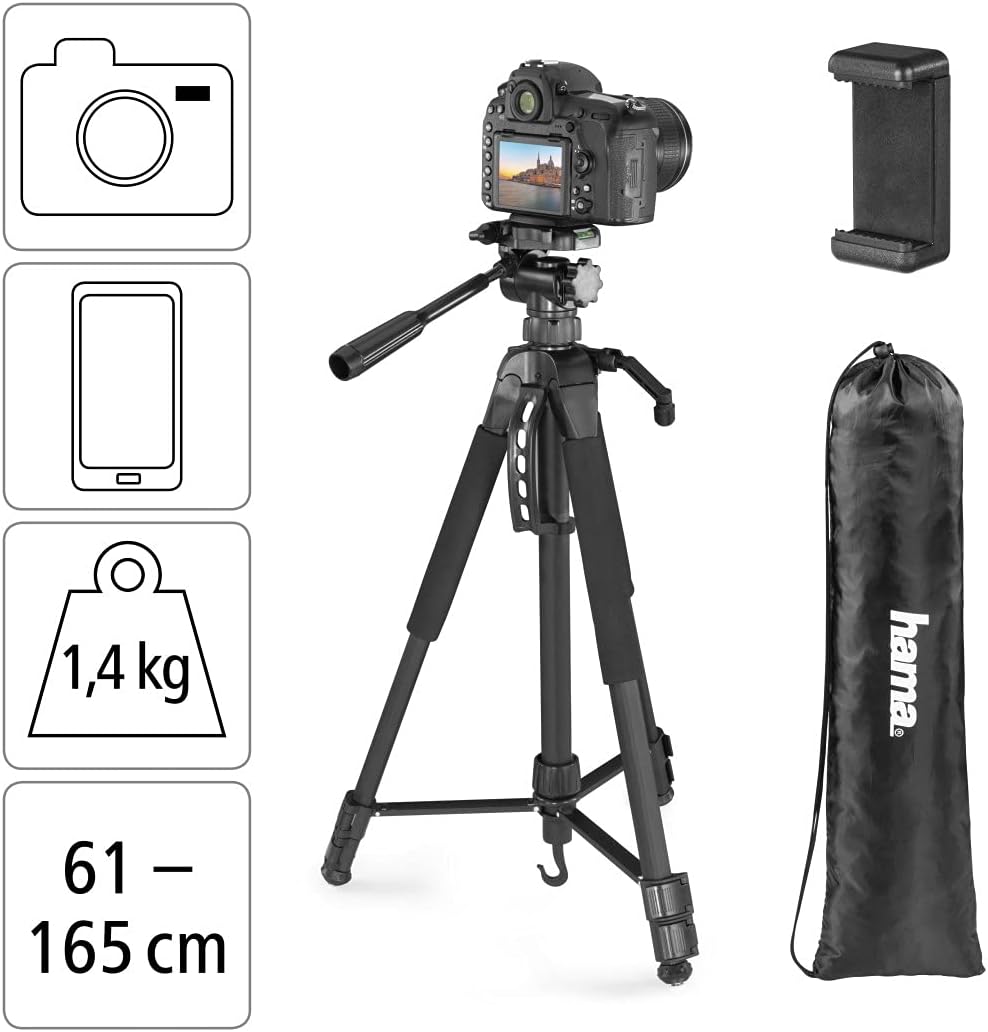 Thumbnail 1 de Hama Action 165 3D Kamera-Stativ (61–165 cm) inkl. Handy-Halter, 3-Wege-Kopf, schwarz
