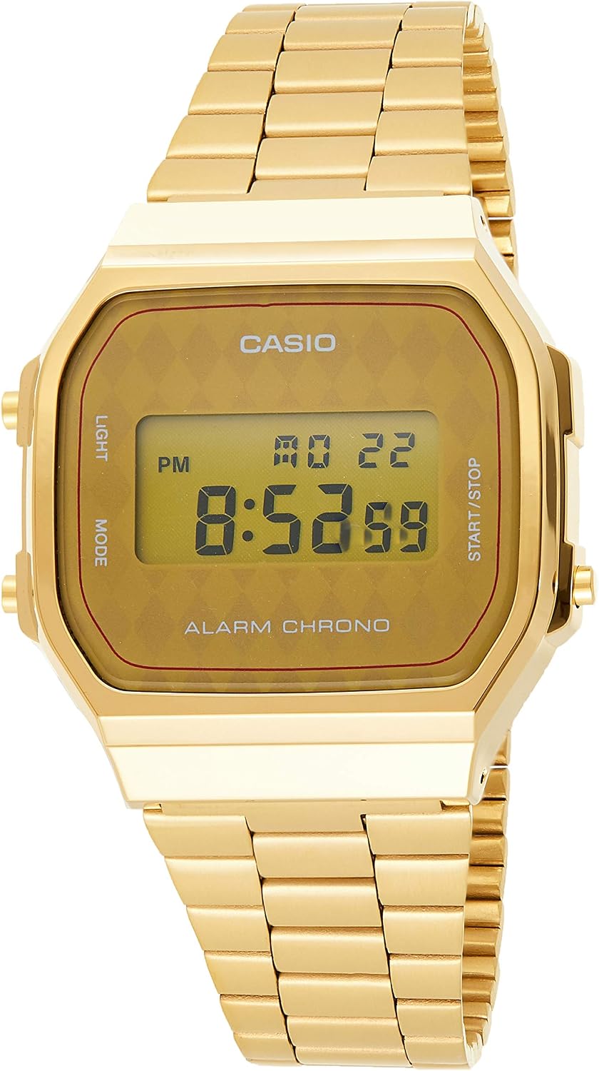 Detalle de Casio Montre Quartz Unisexe 35 mm, cadran doré digital et bracelet acier A168WG-9EF
