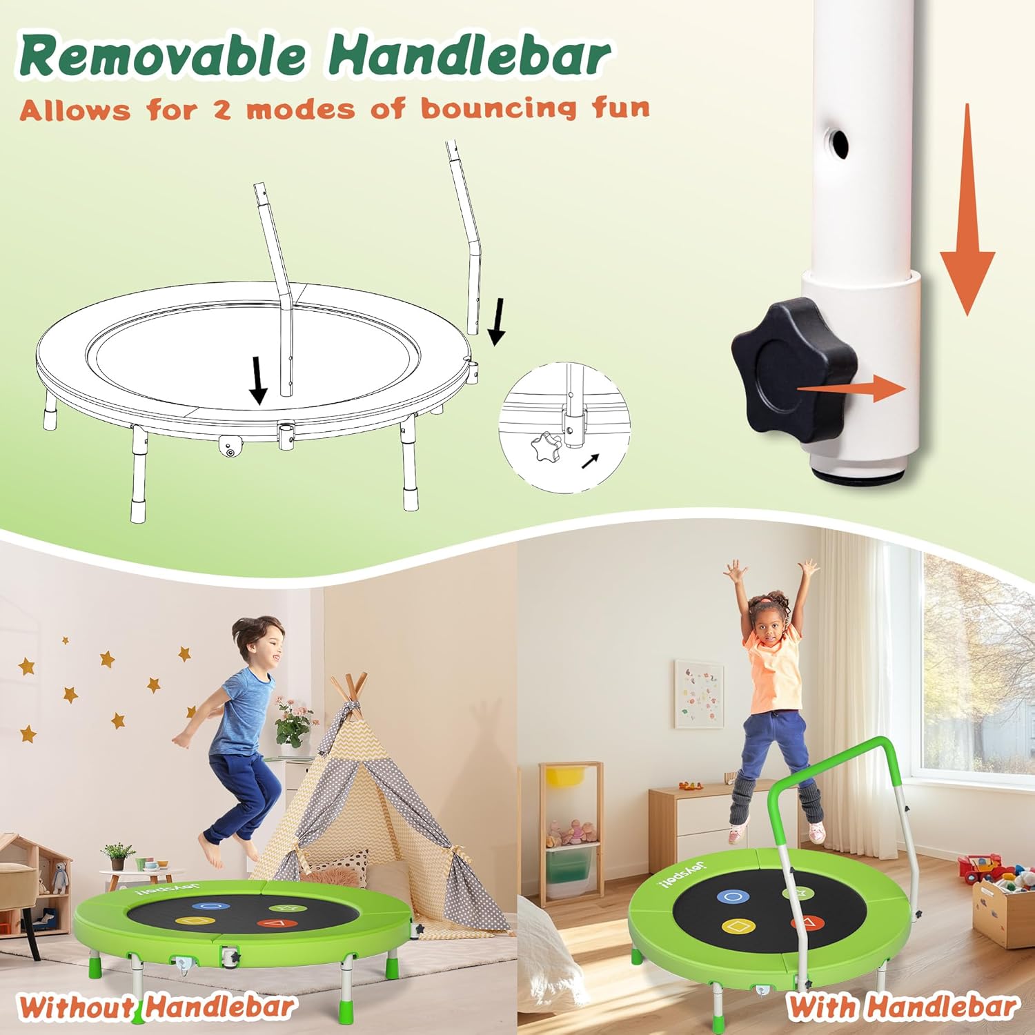 Thumbnail 6 de 3FT Toddler Trampoline with Adjustable Handlebar – Foldable, Spring-Free, for Ages 1-6