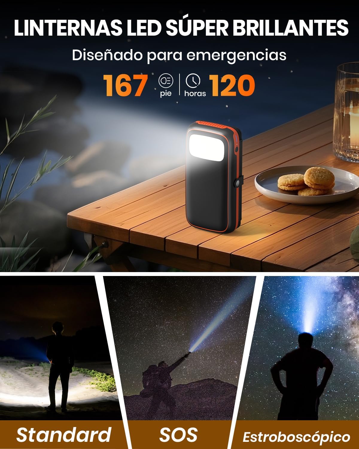 Thumbnail 5 de FEELLE Power Bank Solar 27000mAh ⚡ Carga Rápida y Linterna