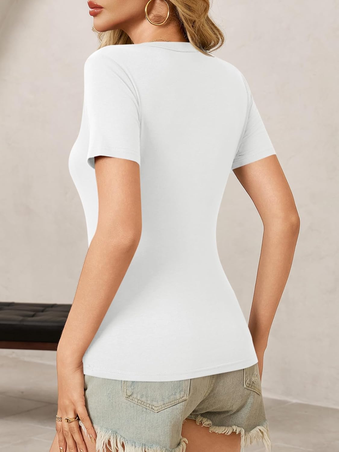 Thumbnail 4 de Womens Summer Deep V Neck Short Sleeve Tee | Casual Slim Fit Essential
