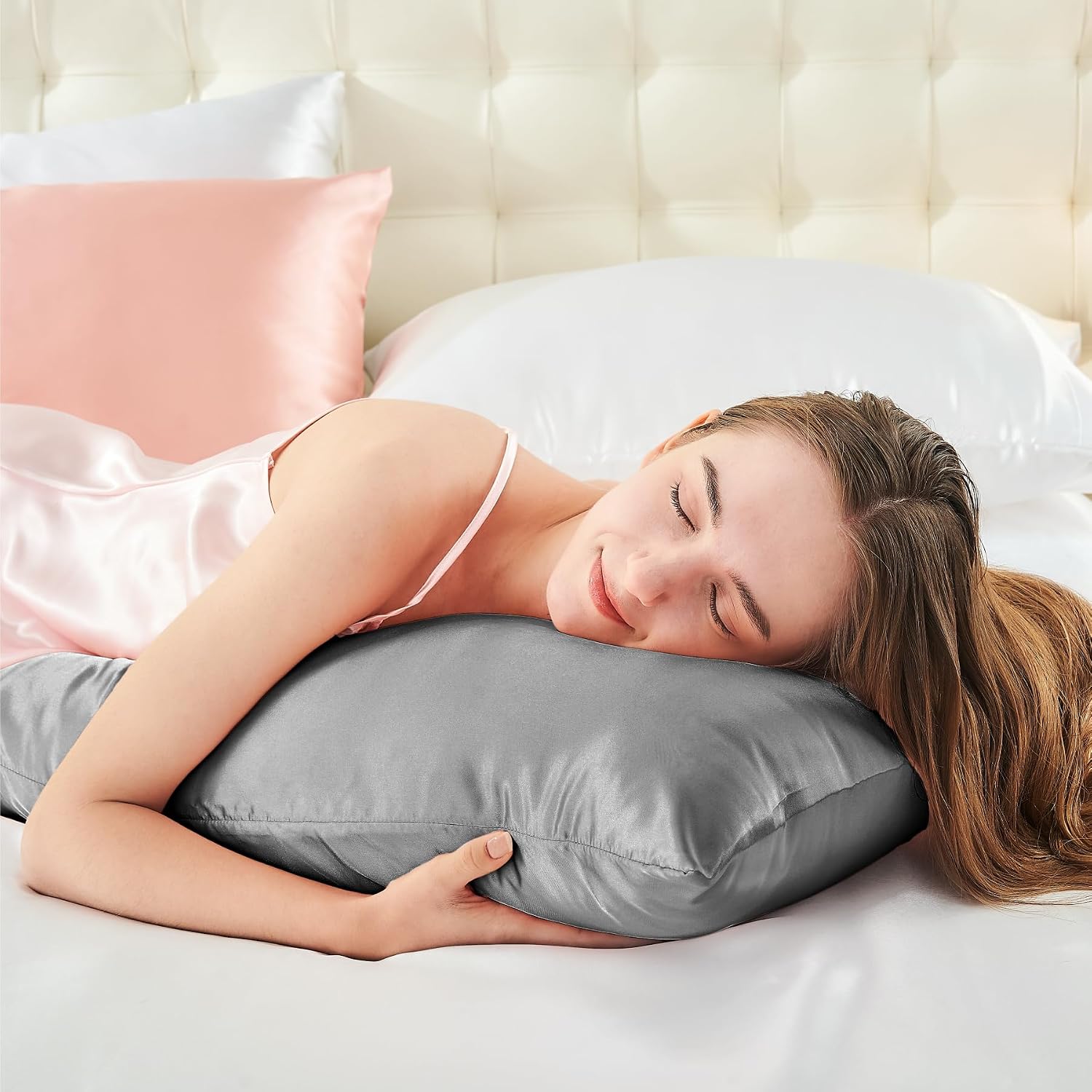 Detalle de BEDELITE BEUSA11M018 Satin Body Pillowcase, 20 x 54 Inch, Gray