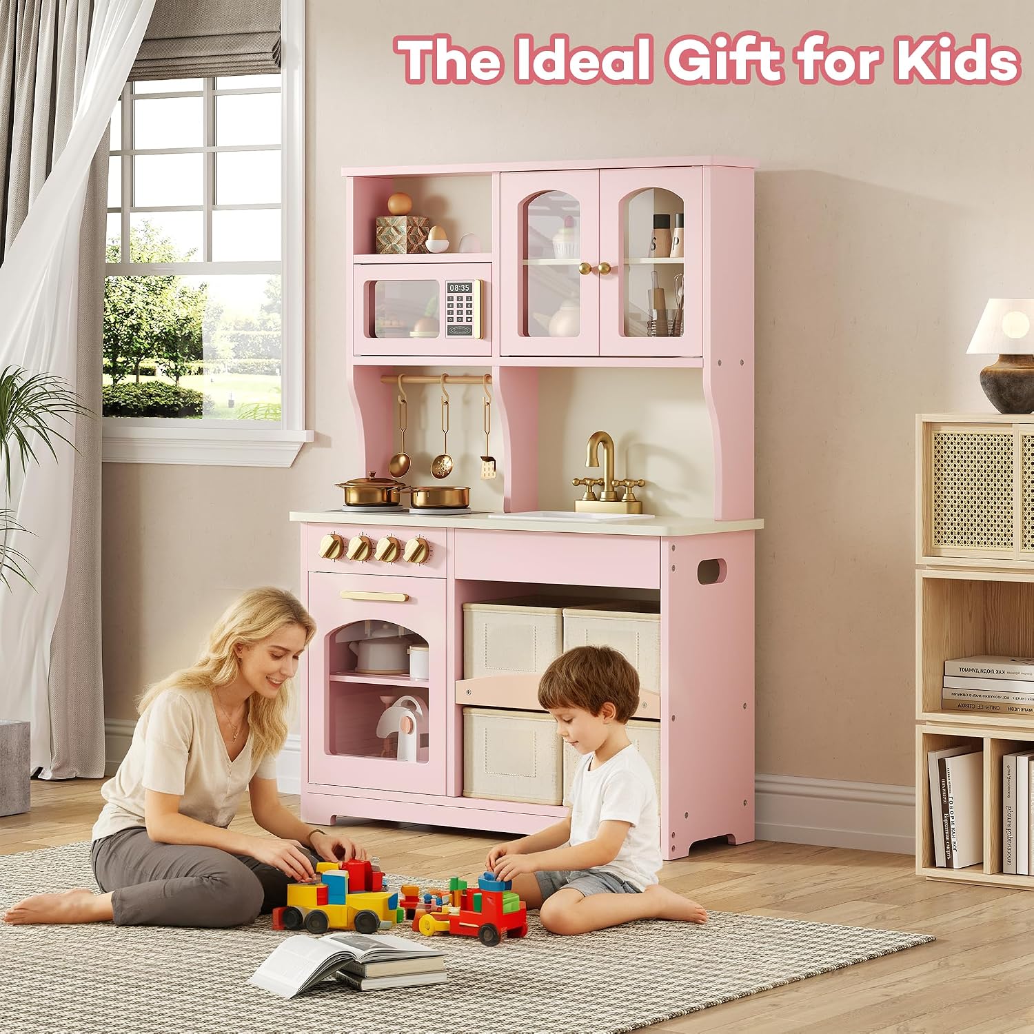 Thumbnail 6 de Knoworld Wooden Play Kitchen for Kids, Pink