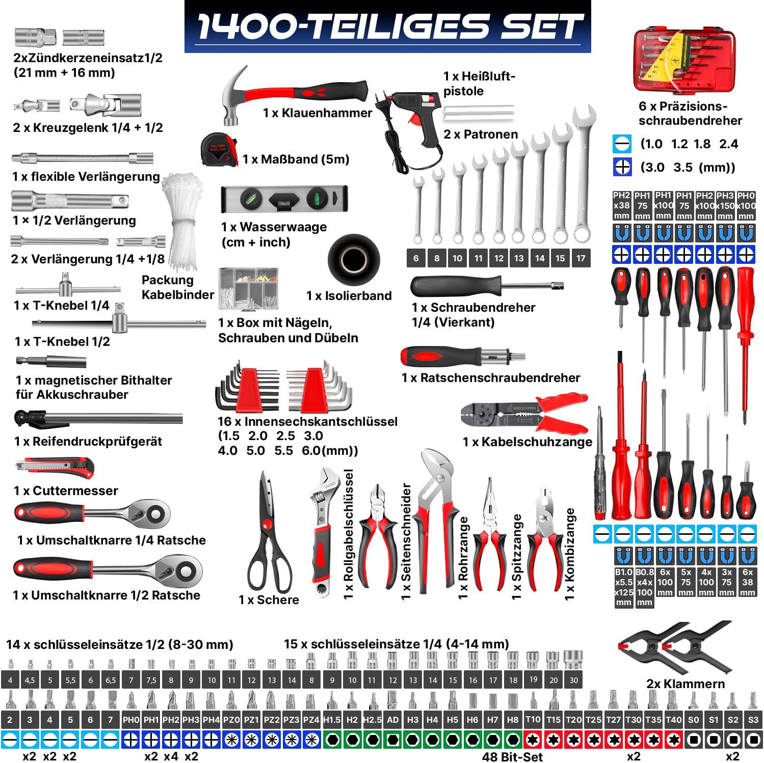 Thumbnail 2 de MASKO Werkzeugkoffer 1.400-teilig im Aluminiumkoffer mit Rollen (Trolley-Funktion)