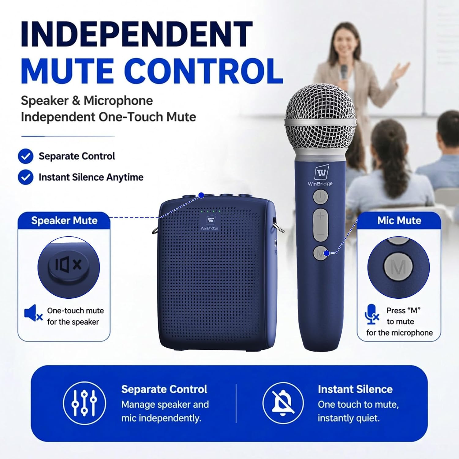 Detalle 2 de WinBridge WB009_Blue Voice Amplifier with Wireless Mic, 15W, Blue