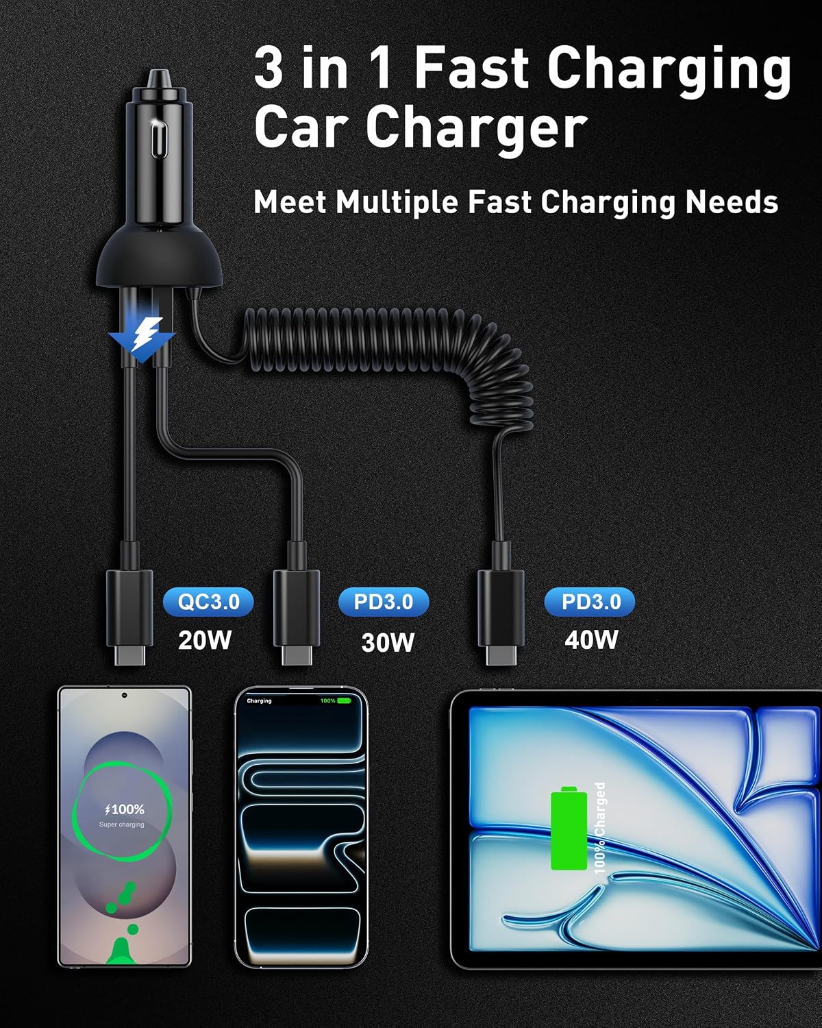 Detalle de 90W iPhone Car Charger 3-Port USB-C