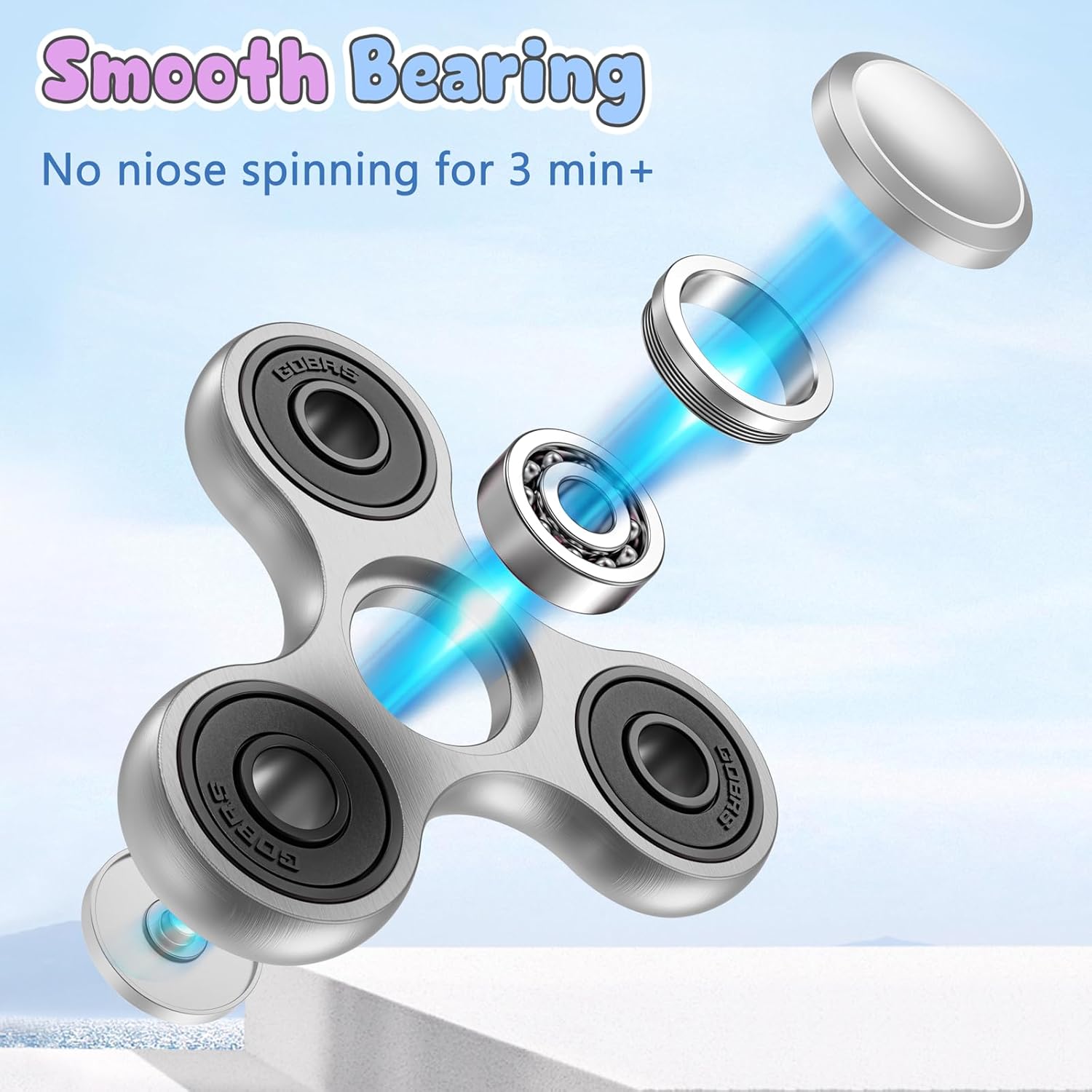 Detalle 2 de Coolden Metall Fidget Spinner (EDC Hand Spinner) – Silber, Edelstahl, Schleuderzeit 2–5 Minuten