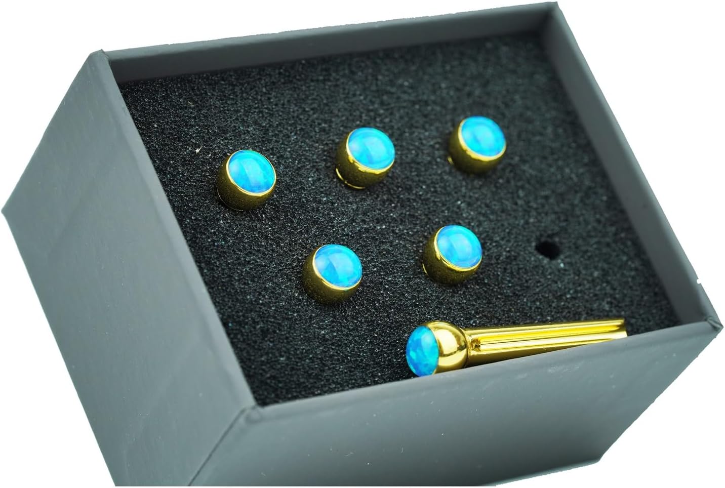 Detalle 1 de Guyker G-bridge-pin-002-GX012 Brass Guitar Bridge Pins, GX-012 Blue Glass, 6-Pack
