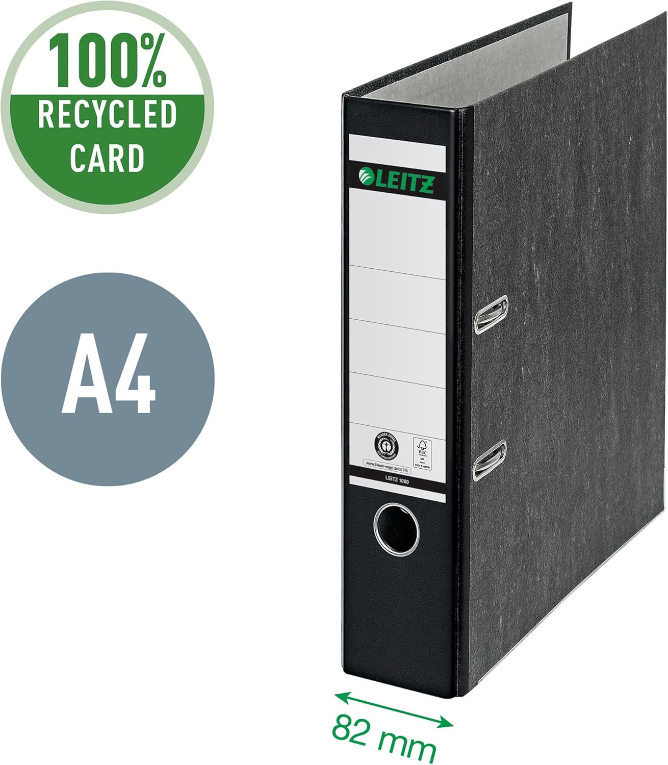 Detalle 2 de Leitz Qualitäts-Ordner, 3er-Pack, Wolkenmarmor-Papier, A4, 8 cm Rückenbreite, Schwarz – Modell 310305095
