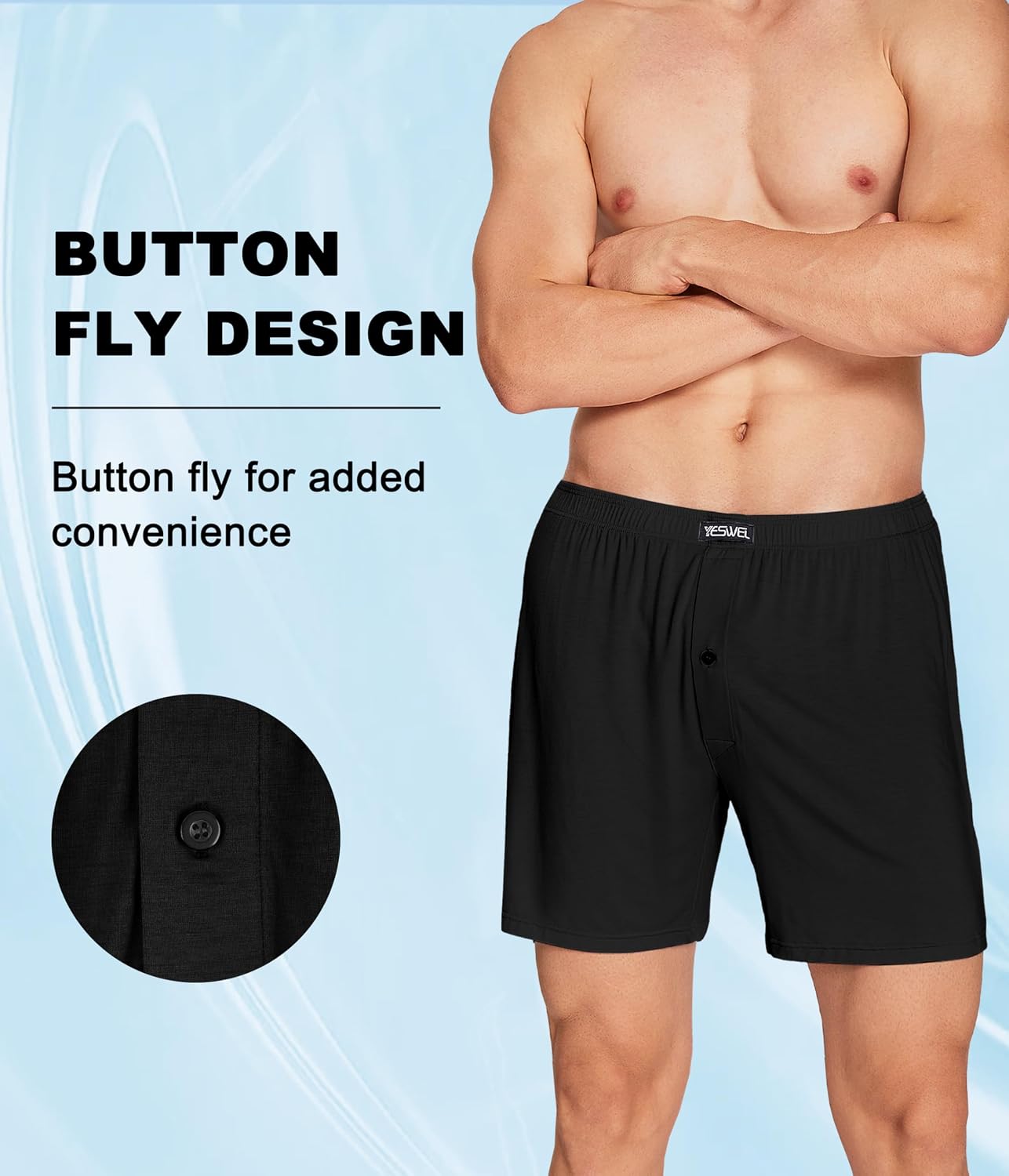 Detalle 2 de YESWEL Mens Boxers Bamboo Multipack (3-pack) with Button Fly, Loose Fit