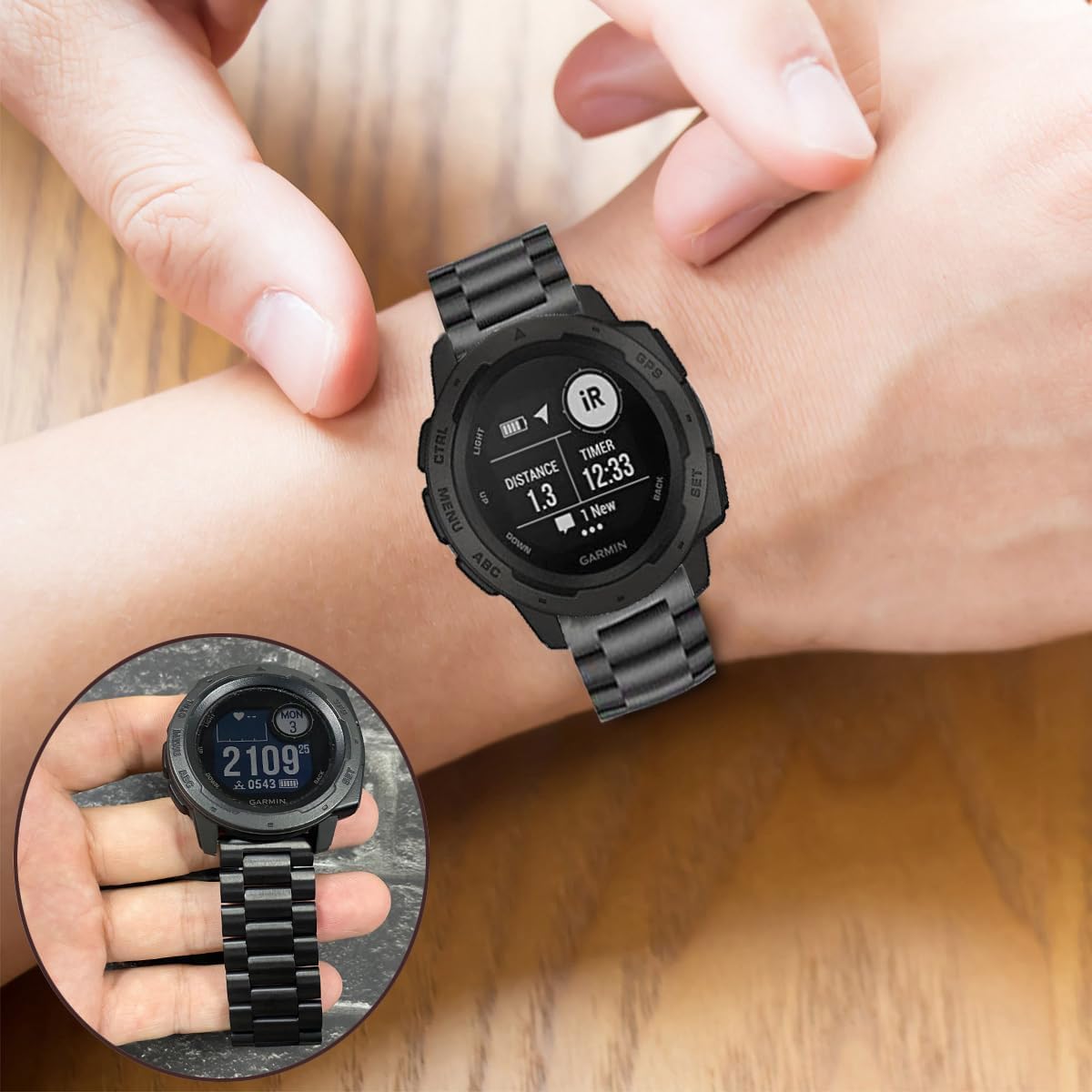 Thumbnail 4 de OTOPO Solid Stainless Steel Watch Strap for Garmin Instinct / Instinct 2 Solar