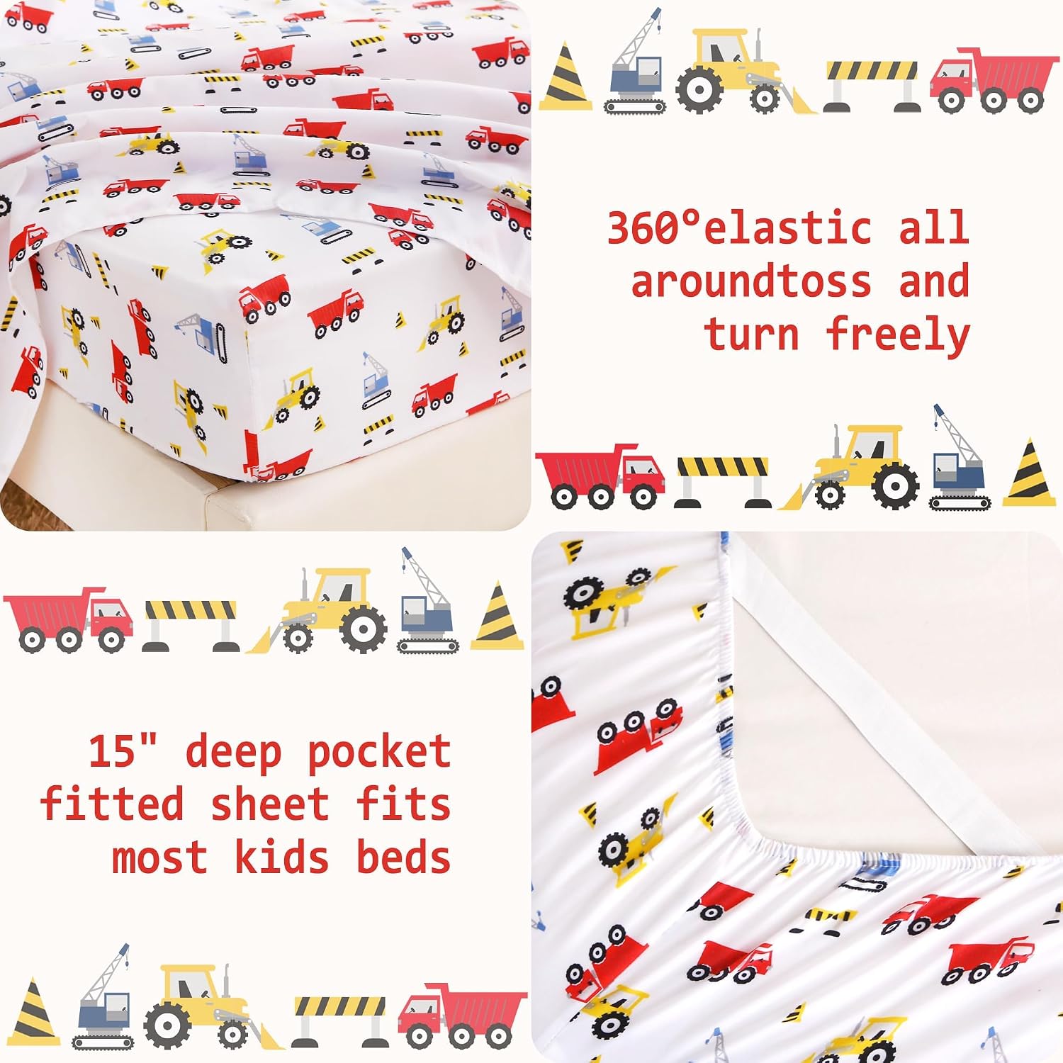 Detalle de softan MICSHTKIDTRUCKT Twin Kids’ Sheet Set, Microfibre, Construction Print
