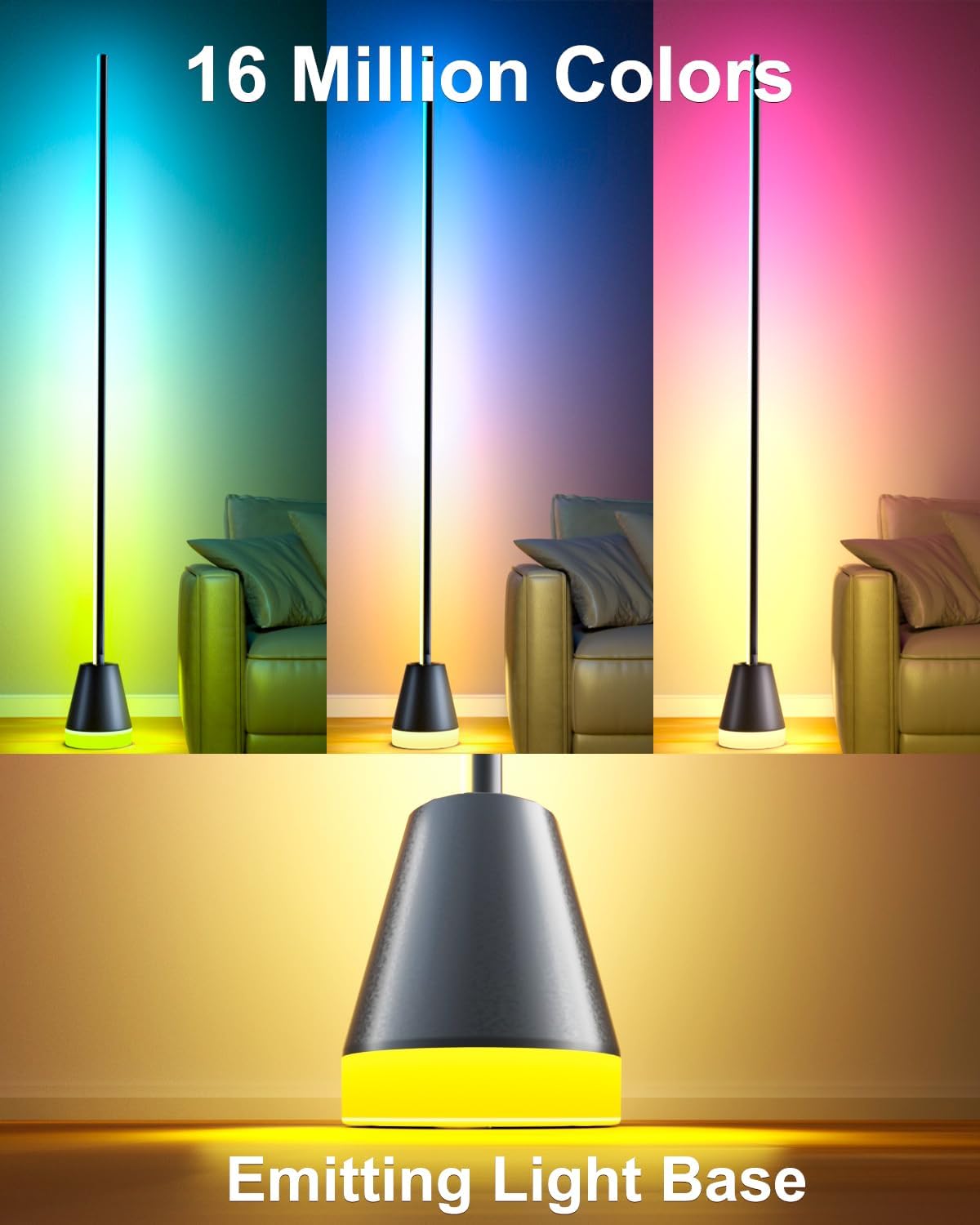 Detalle de Keepsmile Smart Corner Floor Lamp: 16 Million RGB Colours, App & Remote Control