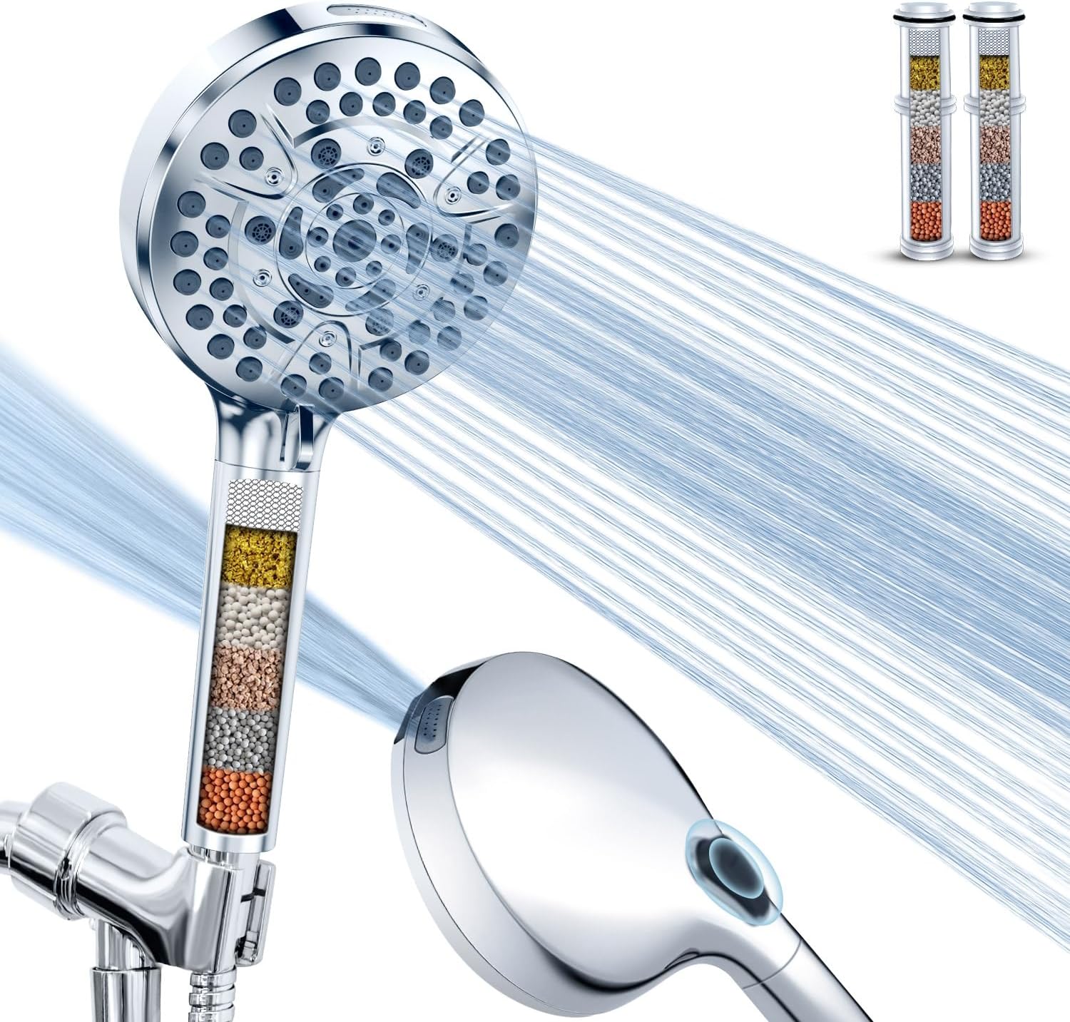 Detalle de PALAS S100 Filtered Handheld Shower Head, 10 Spray Modes and Power Wash