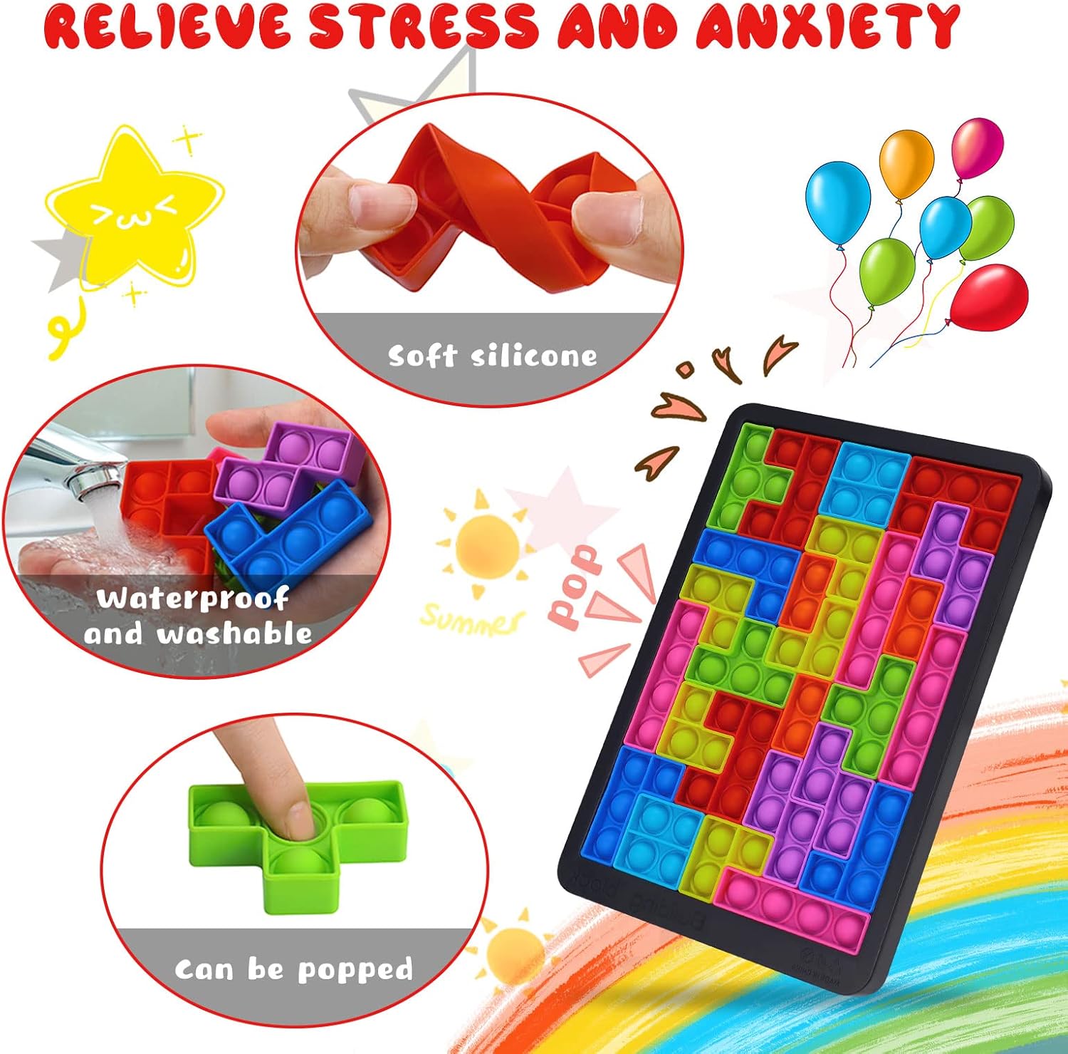 Thumbnail 4 de Silicone Sensory Fidget Toys Pop It Puzzle (Anti-stress & Relax) for Kids & Adults