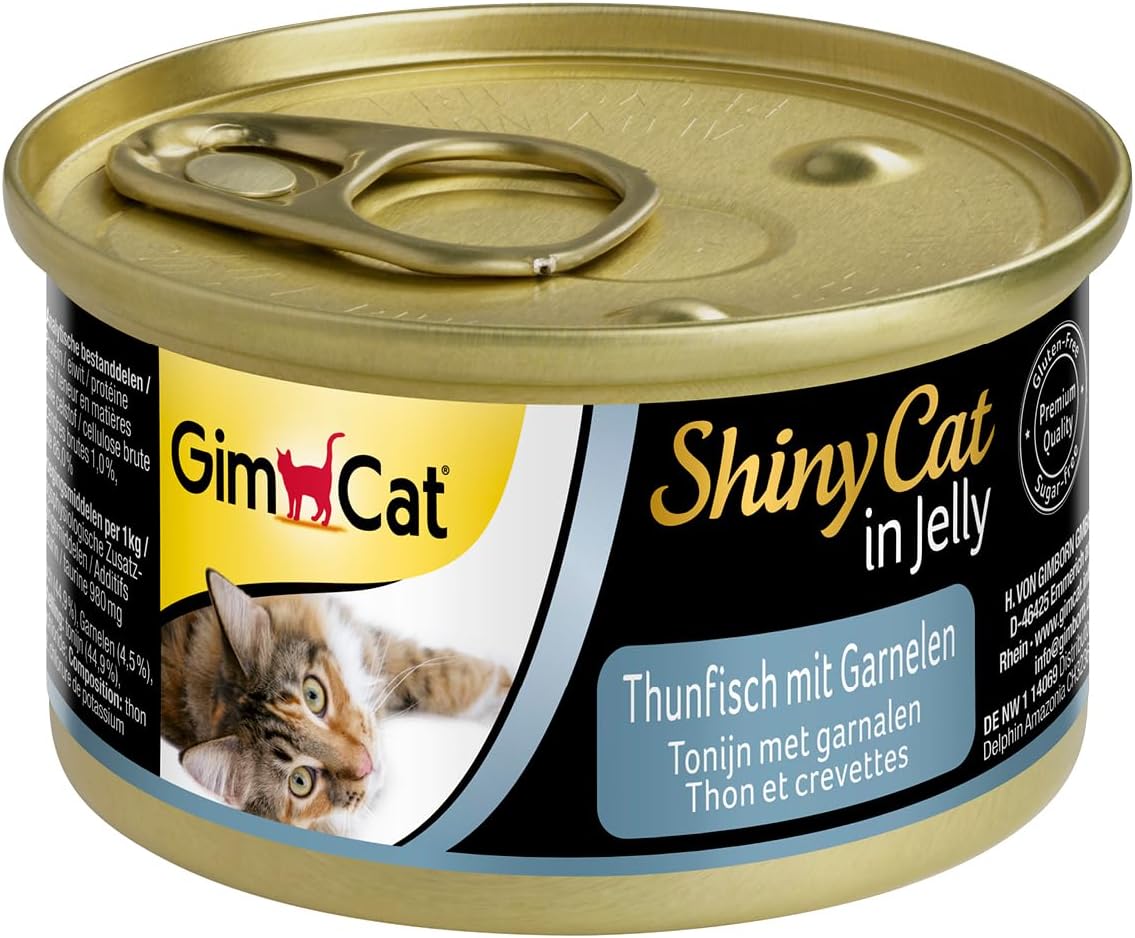 Detalle de GimCat ShinyCat in gelatina tonno e gamberetti – 24 x 70 g, cibo umido in gelatina per gatti adulti