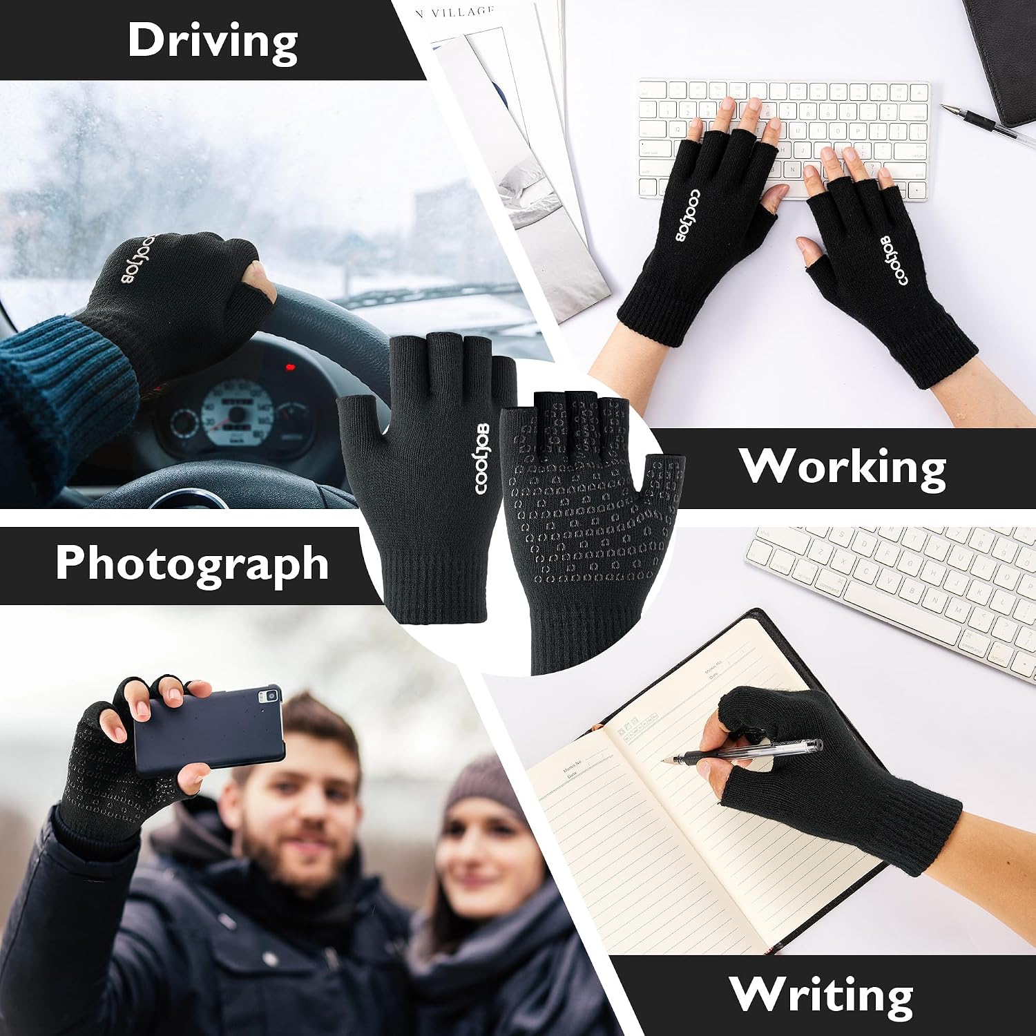 Thumbnail 4 de COOLJOB Winter Fingerless Thermal Gloves, 2 pairs