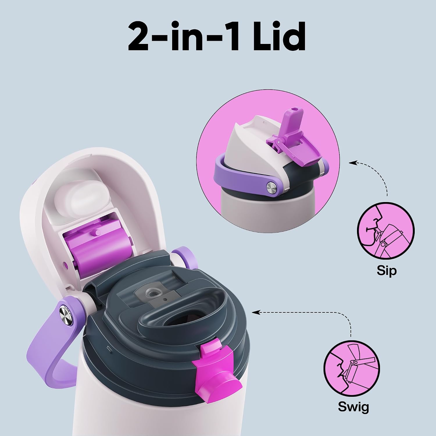Detalle de Encool Insulated Water Bottle with Straw (18 oz, Oyster Pink) – Stainless Steel, Leak-Proof Lid