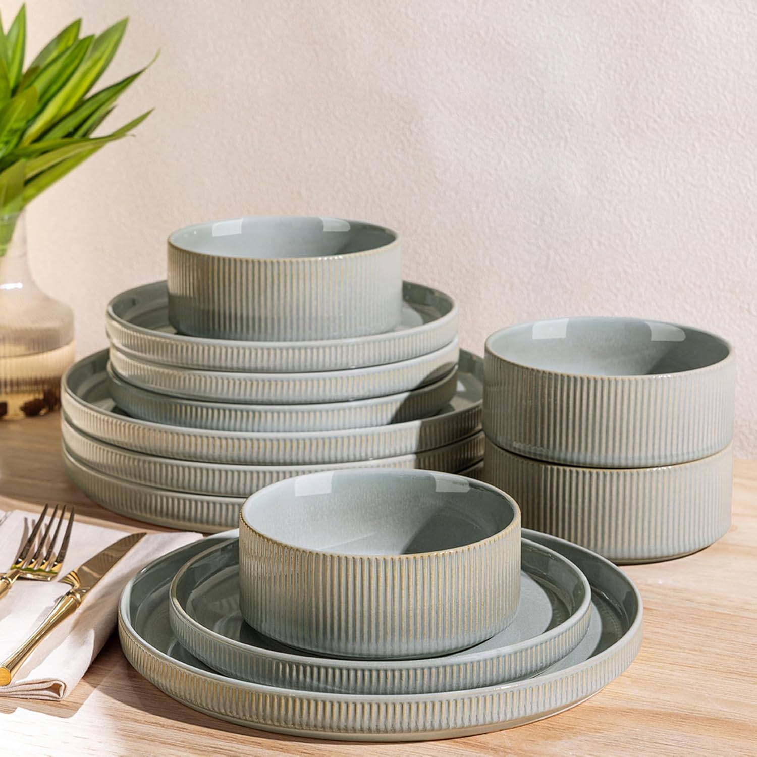 Detalle de TheTerra Ceramic Dinnerware Set 12 Pieces 🍽