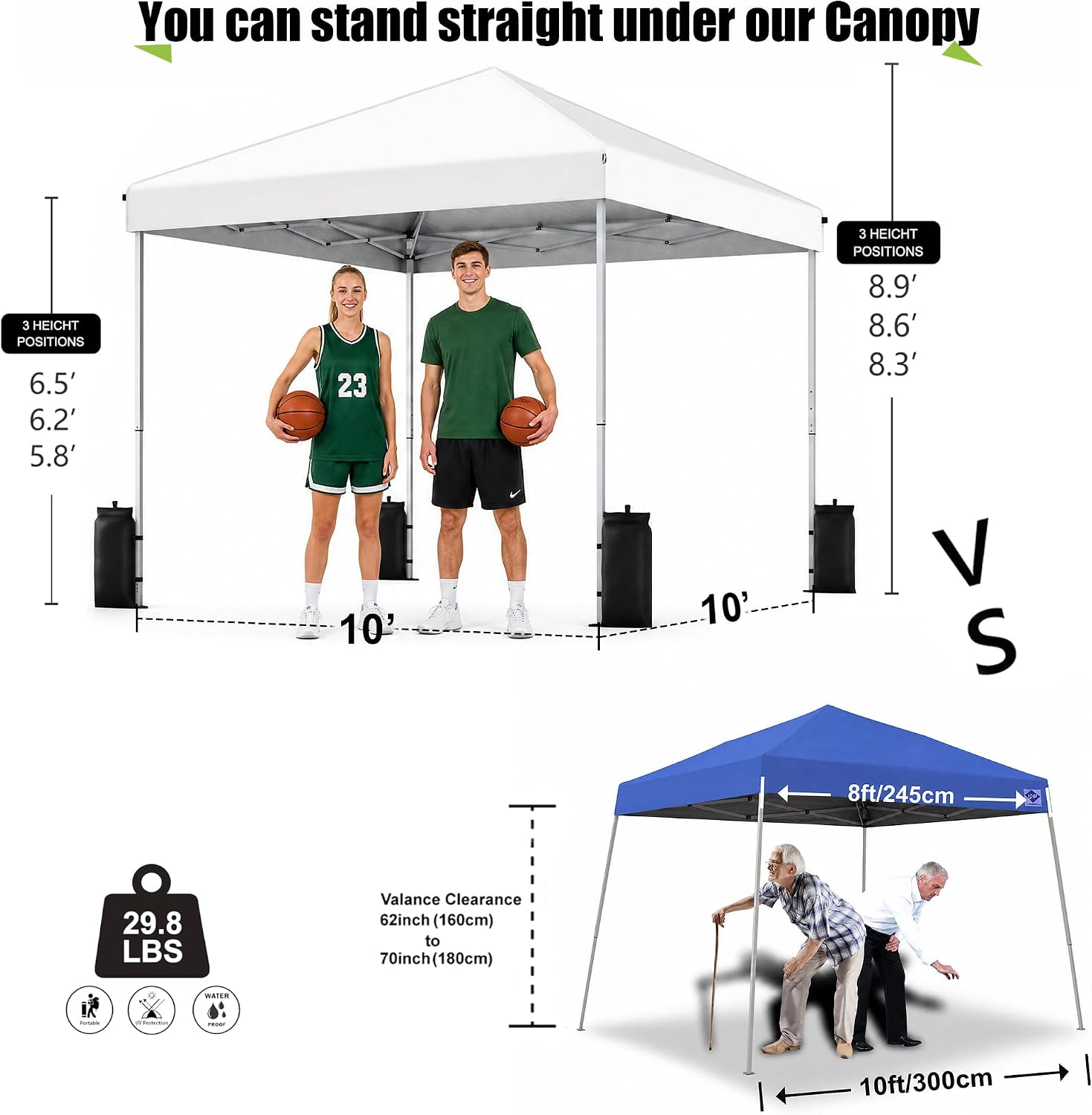 Detalle de SANWAY 10x10 Pop Up Canopy Tent, Silver-White, Waterproof UV-Blocking Top