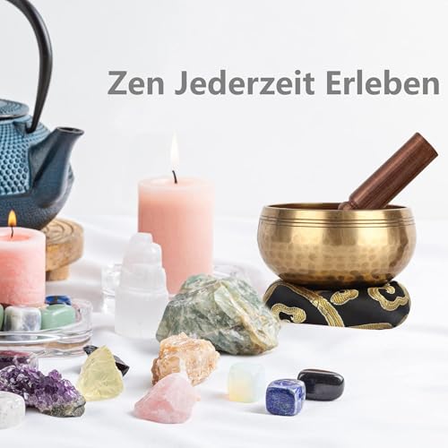 Thumbnail 6 de OZCHIN Tibetisches Klangschalen-Set – handgehämmert in Nepal, 8 cm (inkl. Meditationsschale, Ringkissen, Holzklöppel, Box)