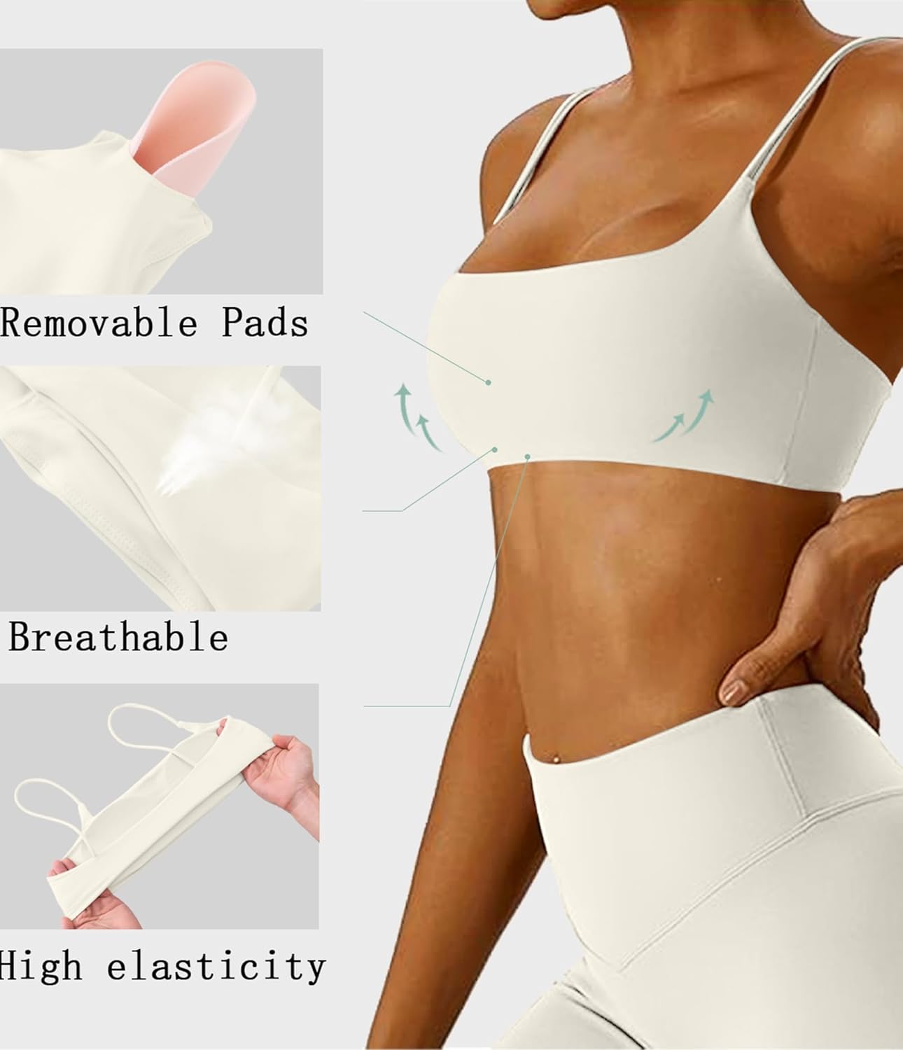 Thumbnail 4 de Comper Women's Sports Bra with Thin Straps: Light Support, Removable Pads, Wireless