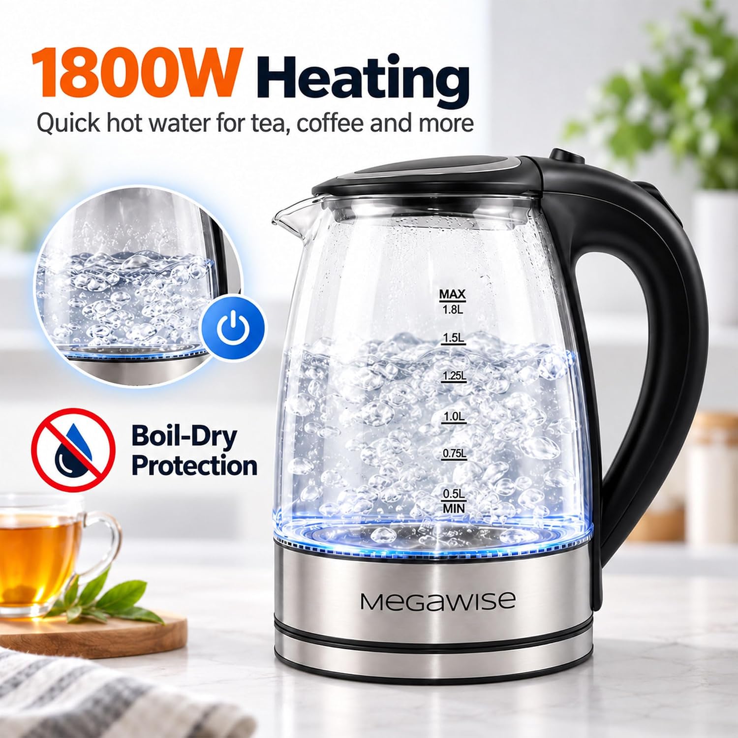 Thumbnail 4 de MEGAWISE Electric Glass Kettle 1.8L 🫖