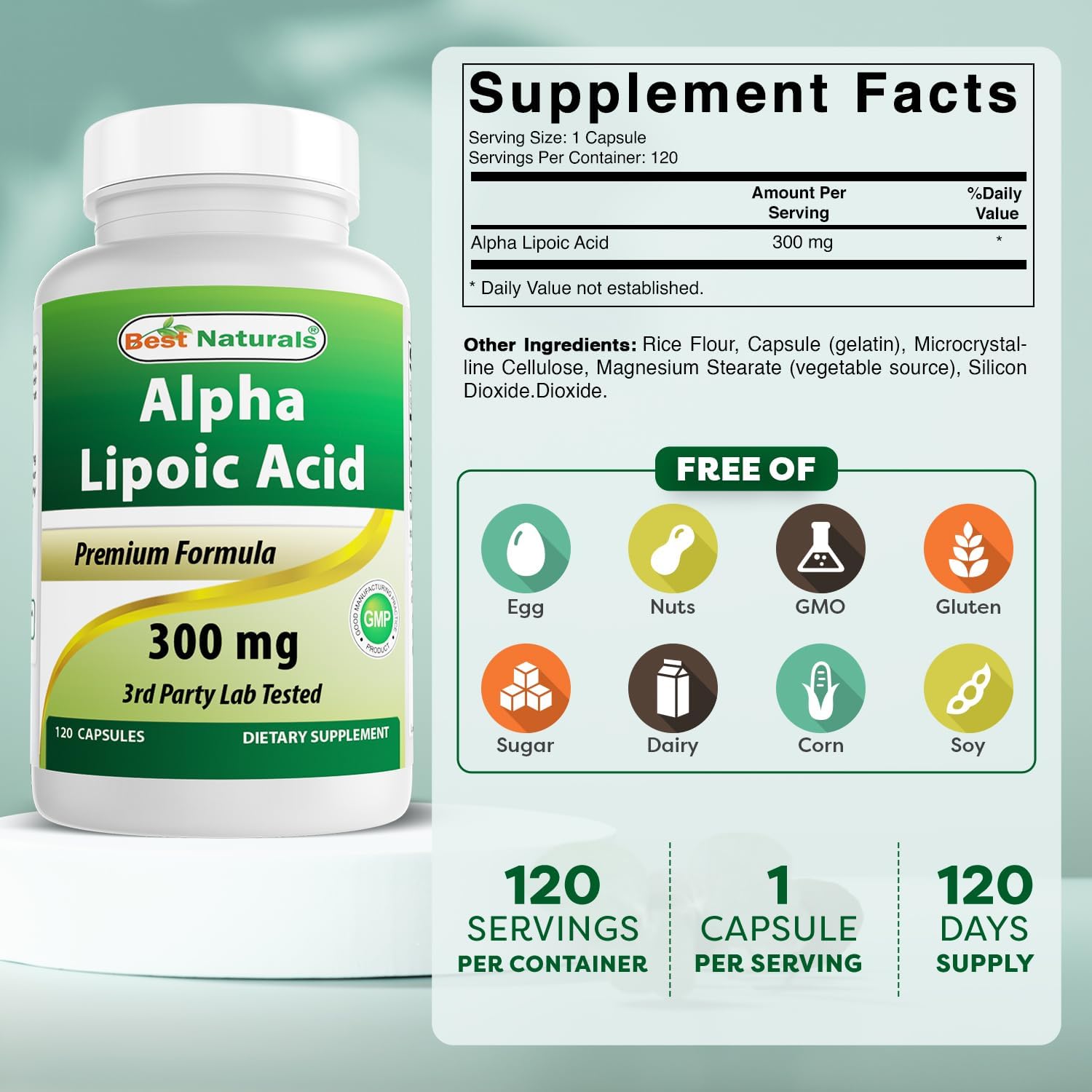 Detalle de Best Naturals Alpha Lipoic Acid Capsules 300 mg