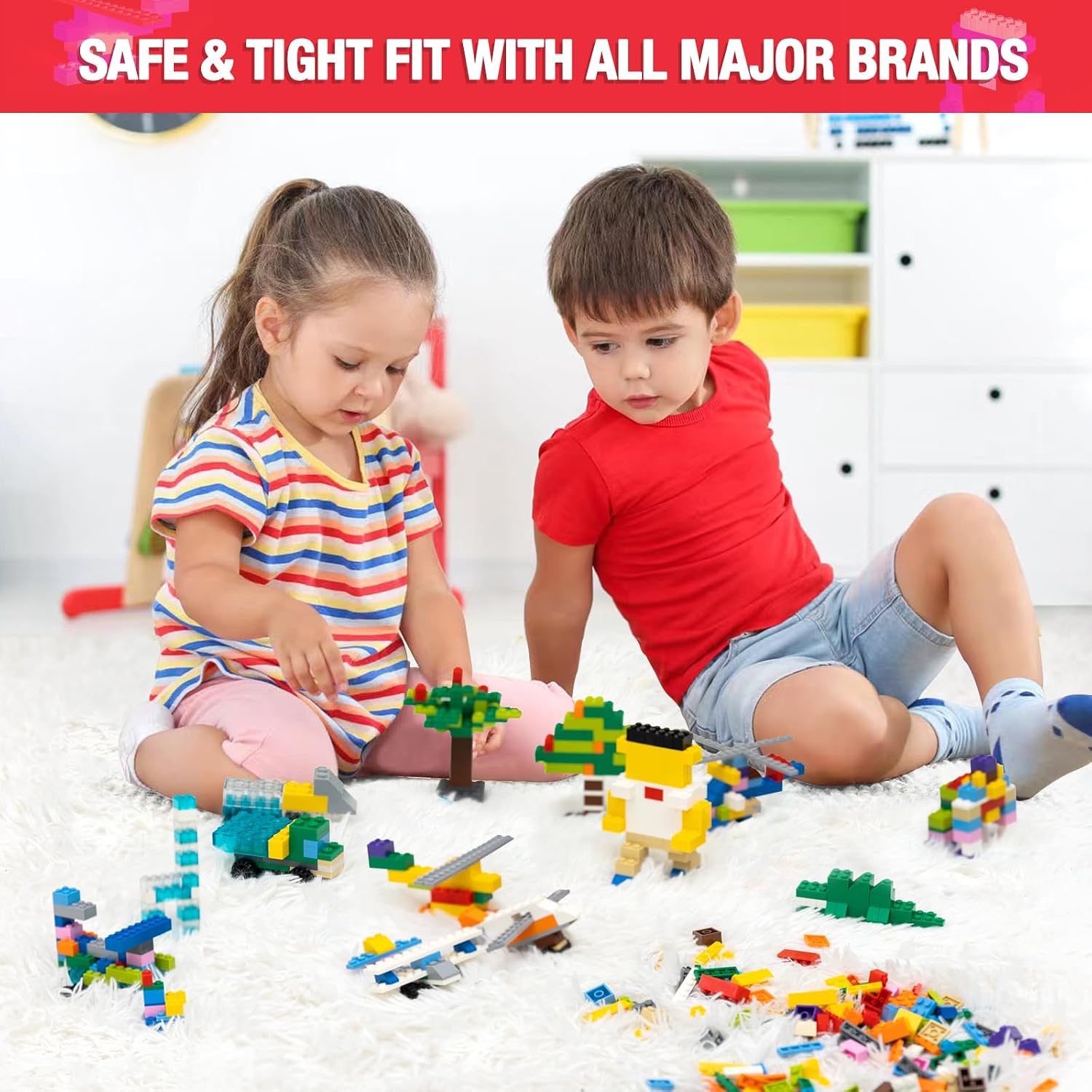 Thumbnail 2 de MANNIDOO 1600-Piece Building Bricks Set with 2 Packs Sticky Plate Base and Wheel Accessory (18 Shapes, 16 Colors)