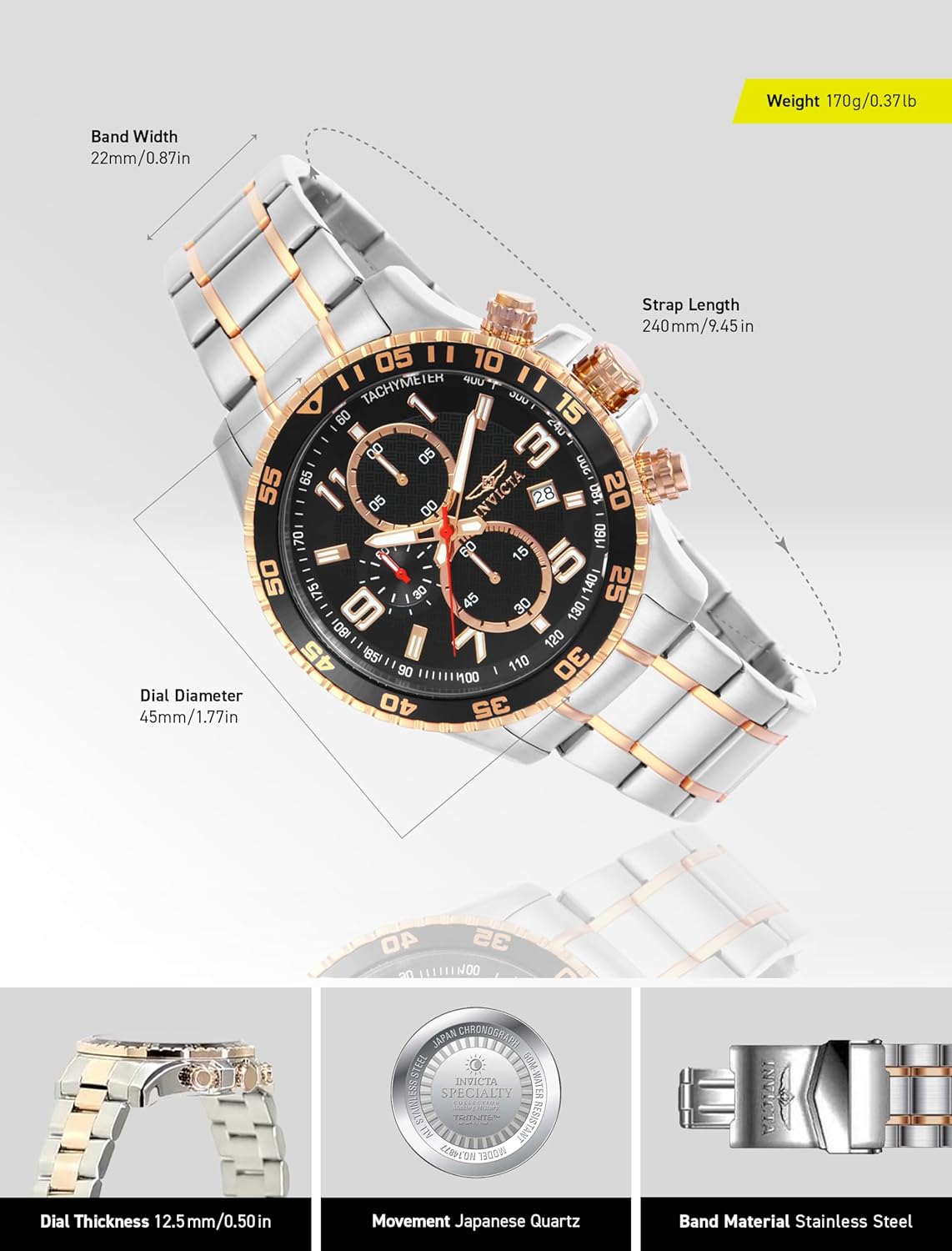 Detalle de Invicta Specialty Montre Homme – Mouvement quartz, acier inoxydable, 45 mm