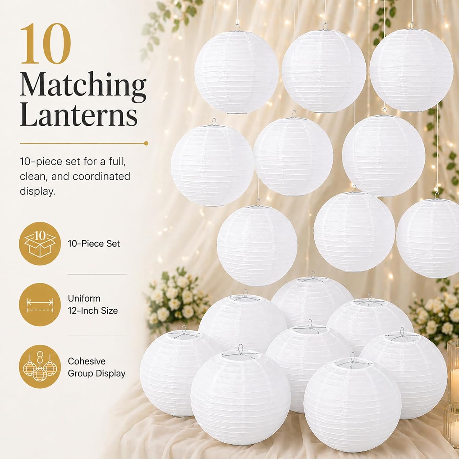 Detalle de LIHAO 10-Pack White Round Paper Lanterns, 20 cm diameter