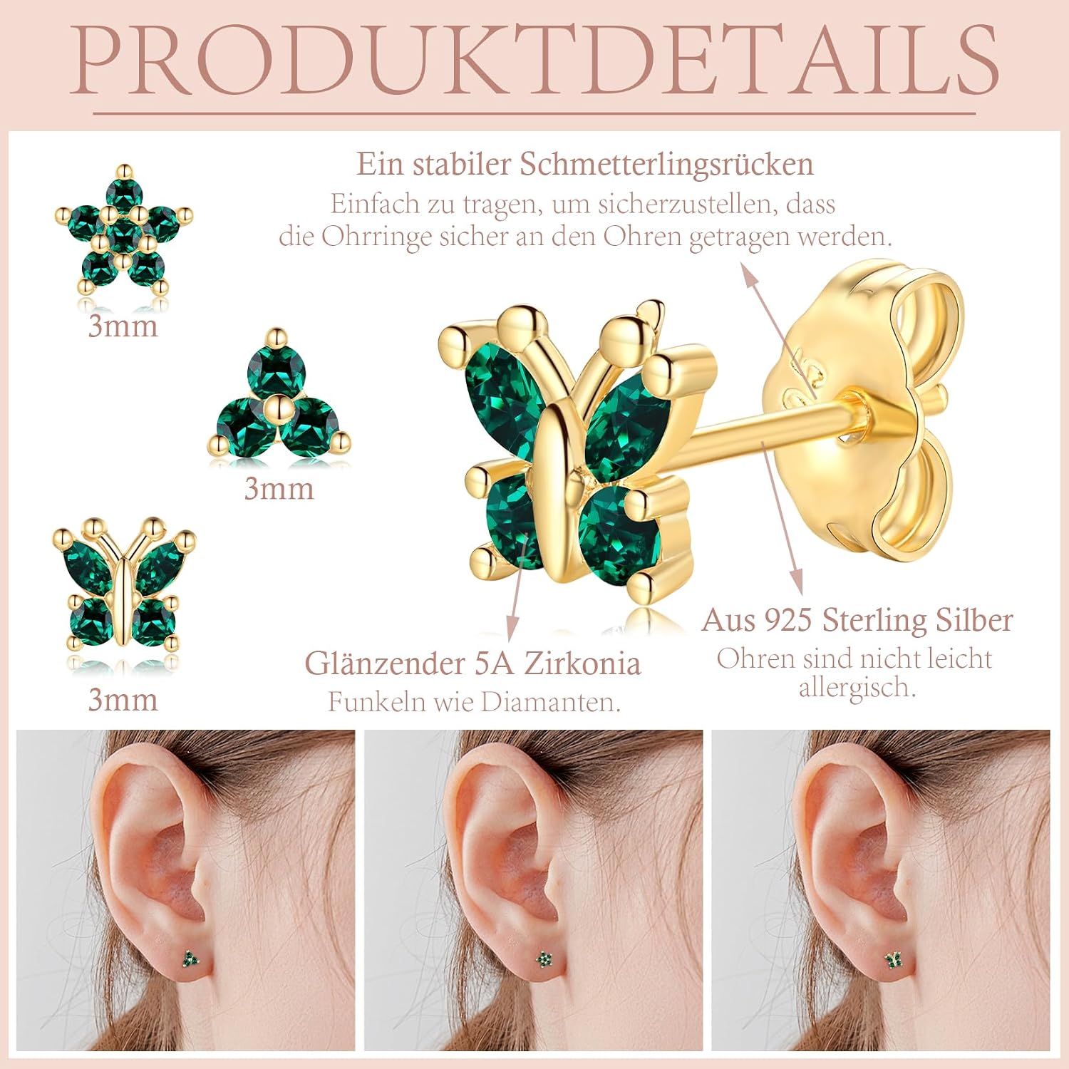 Detalle 2 de HUABOLA CALYN Silber Ohrstecker Set 925