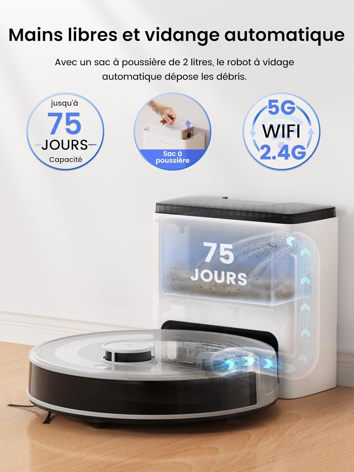 Detalle de Lefant M3 Gen1 — Robot Aspirateur et Laveur 12 000 Pa avec Station Multifonctionnelle et Double Serpillière Rotative