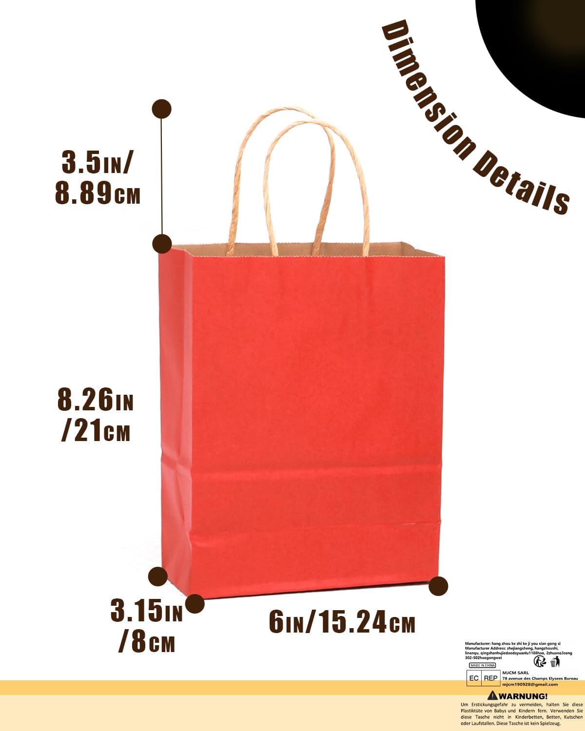 Thumbnail 2 de Gcardist 32Pcs Kraft Geschenktüten mit Griffen 21x15x8cm in Rot – Umweltschonende Mehrfachverwendung