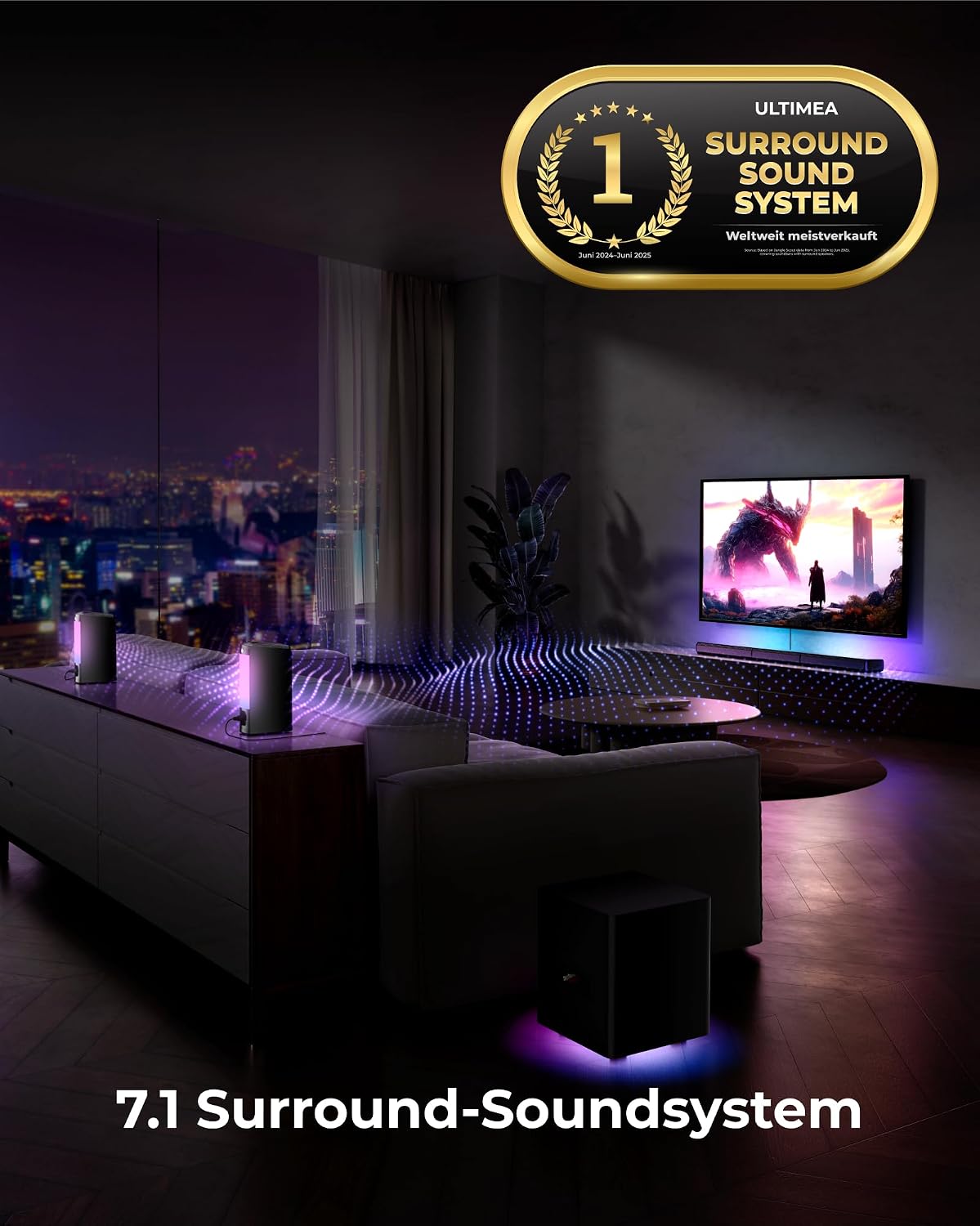 Thumbnail 2 de ULTIMEA Apollo S70 Ultra 7.1 Virtual Surround Soundbar mit 6,5-Zoll Subwoofer, App & HDMI/Opt/AUX/Bluetooth