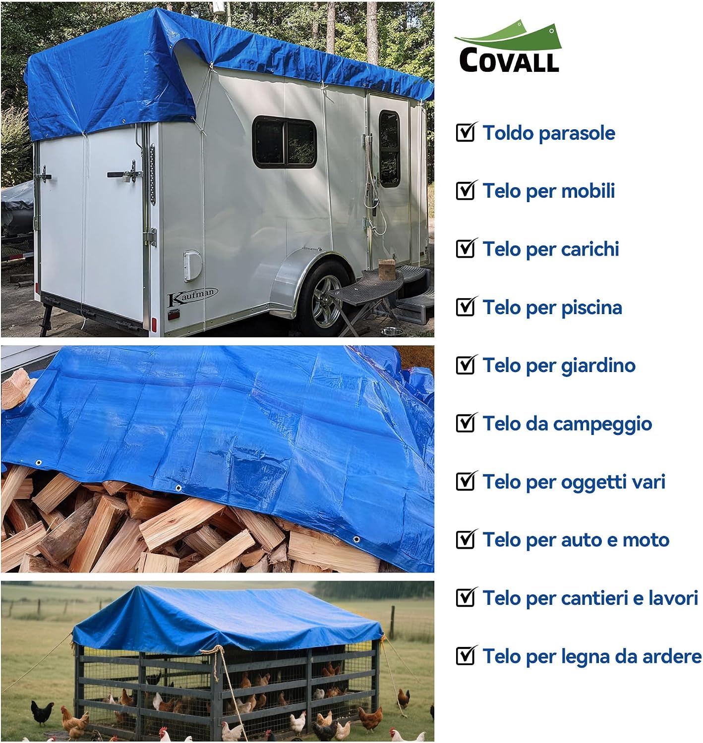 Thumbnail 6 de COVALL Telone Blu 3x3 m 115 g/m²: impermeabile, anti-strappo e con occhielli per esterni