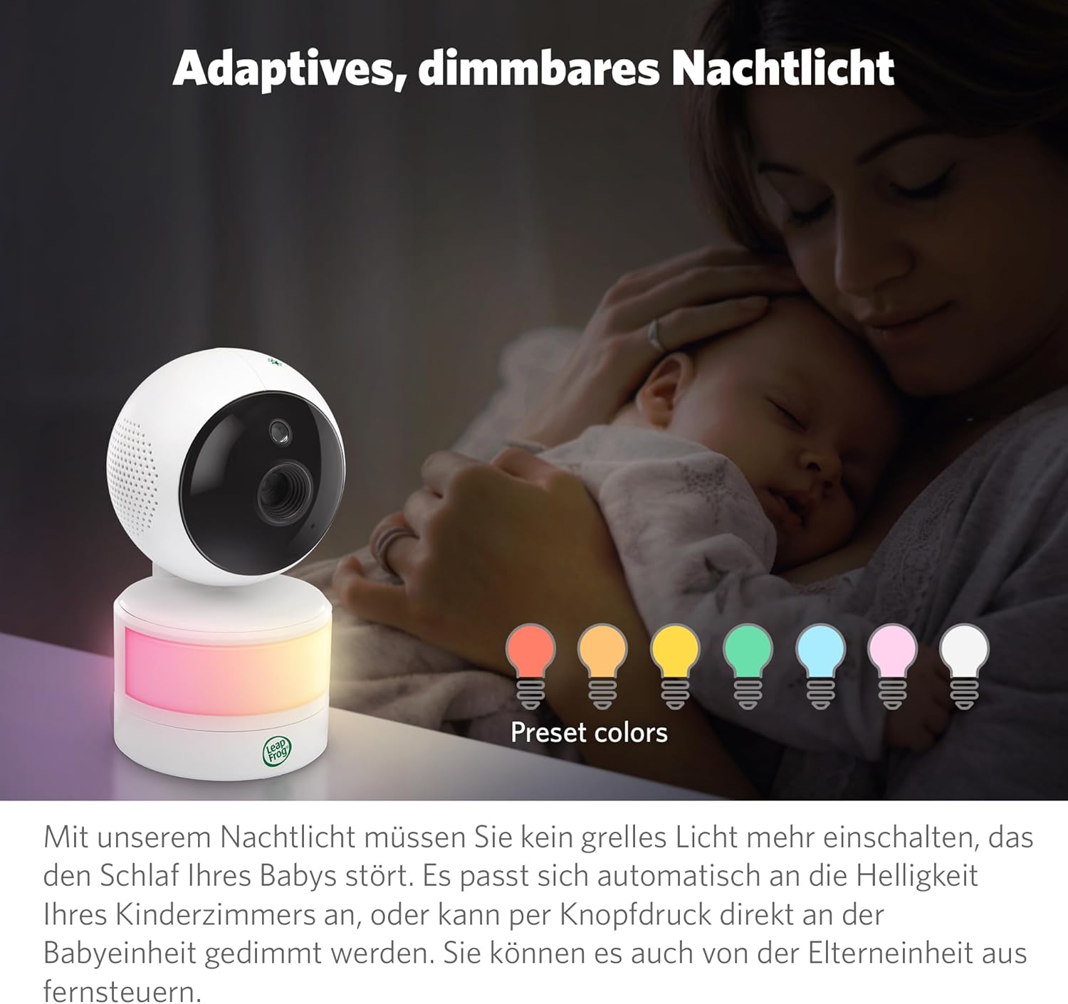 Detalle de LeapFrog LF2513 Video Baby Monitor No WiFi – 2,8 Zoll IPS LCD, Pan & Tilt, Nachtsicht, 300 m Reichweite