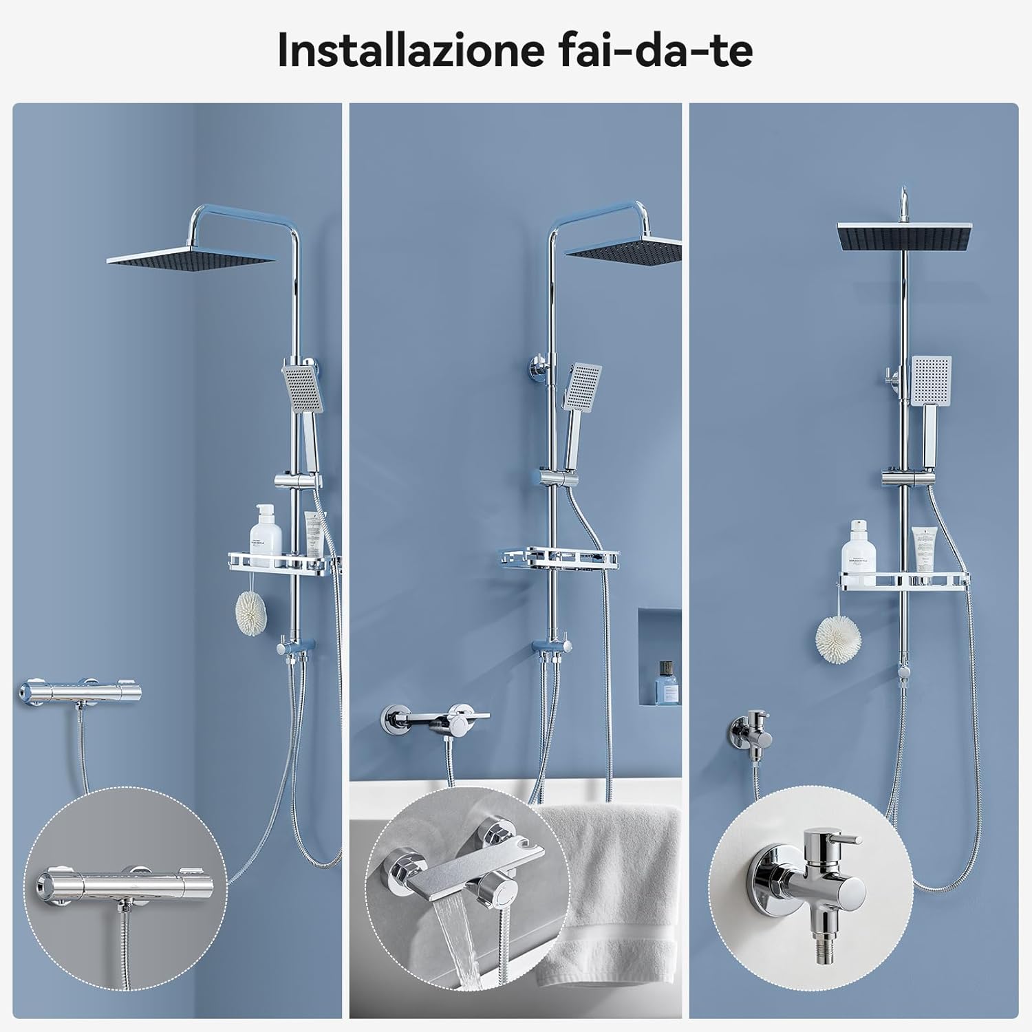 Thumbnail 3 de Auralum Colonna Doccia con Mensola: colonna regolabile 72–110 cm, soffione 25 cm e doccetta multifunzione