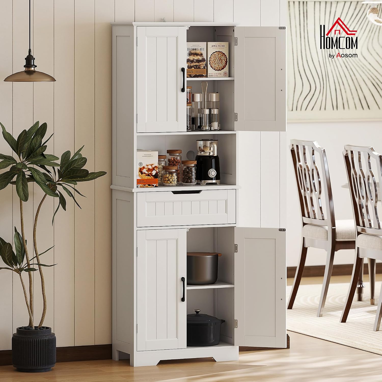 Detalle 2 de HOMCOM Buffet Haut Cuisine Blanc 60x30x172
