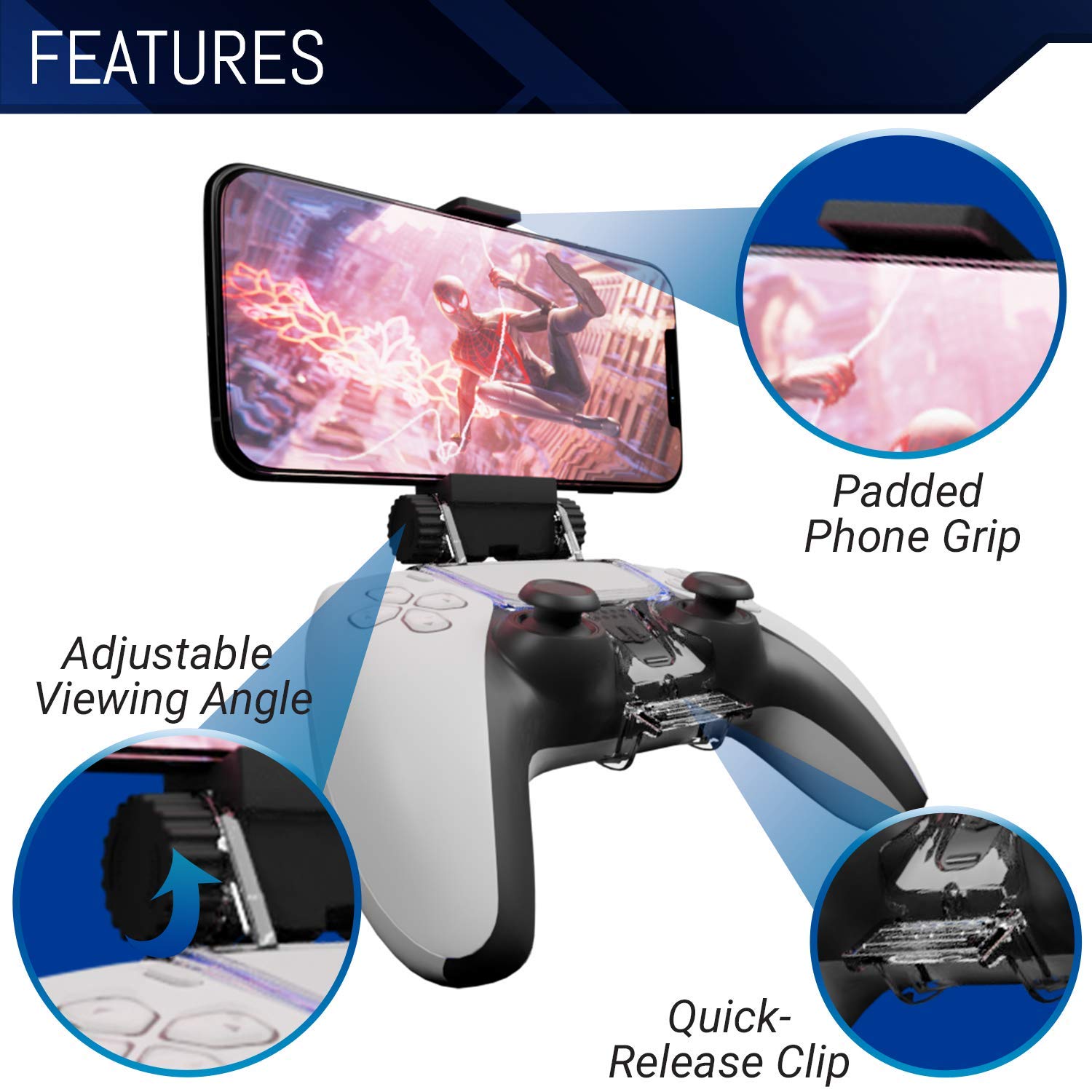 Thumbnail 2 de Orzly Mobile Gaming Clip für PS5 DualSense: verstellbarer Smartphone-Aussteller mit Klemme