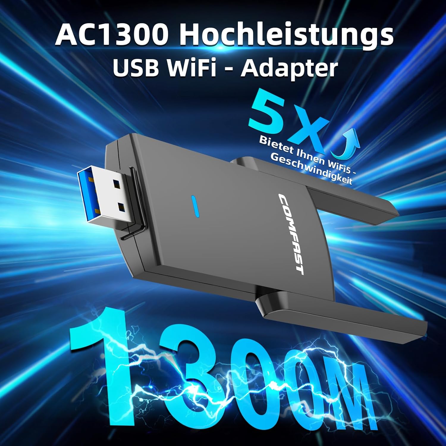 Thumbnail 1 de COMFAST CF-924AC-B4 WLAN-USB-Stick (1300 Mbit/s, Dual Band, USB 3.0) für Windows & macOS