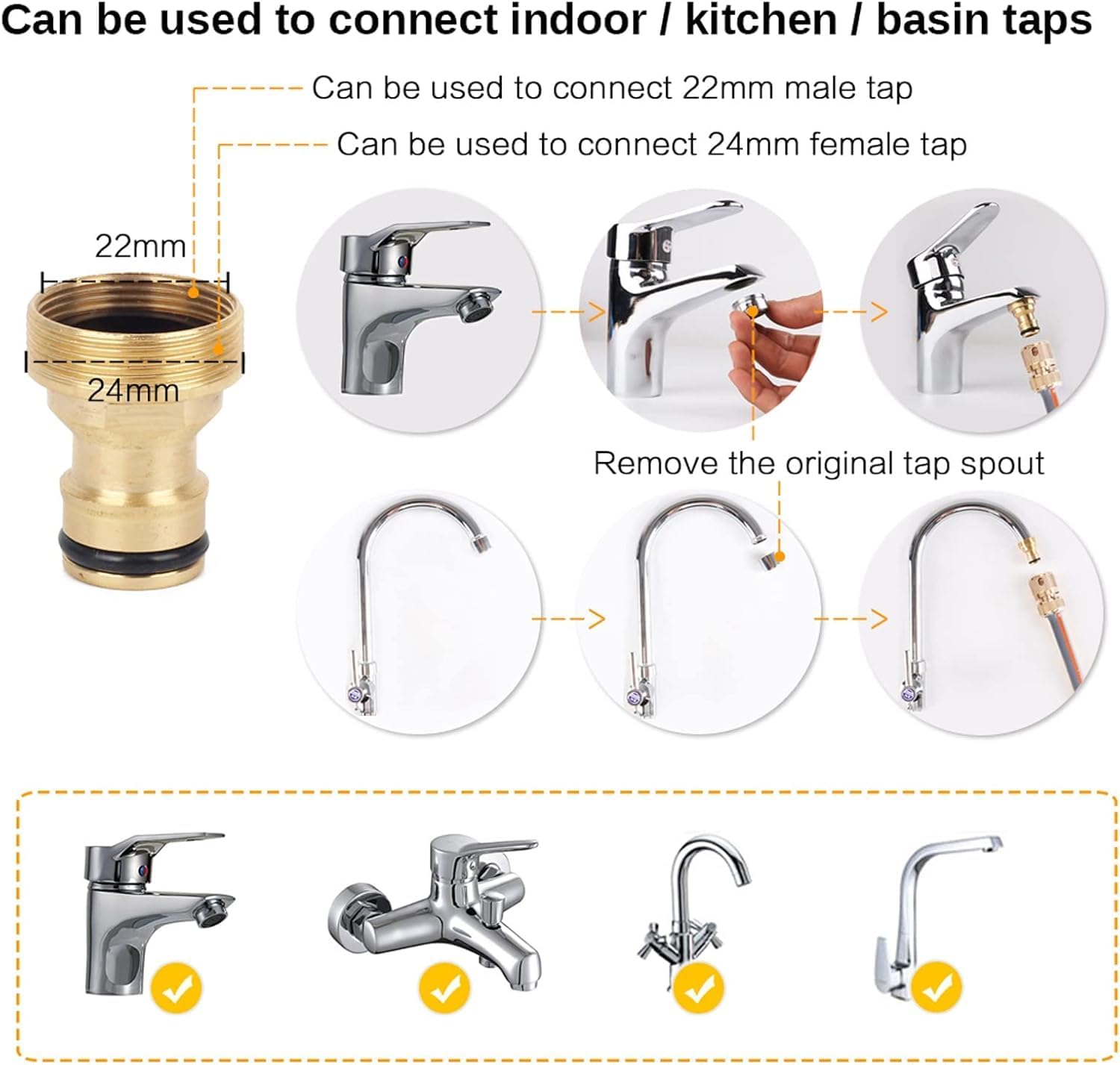 Thumbnail 1 de Wzzy Gurden Wasserhahn Adapter – universeller Schlauchverbinder mit Schnellanschluss (für 22 mm/24 mm)