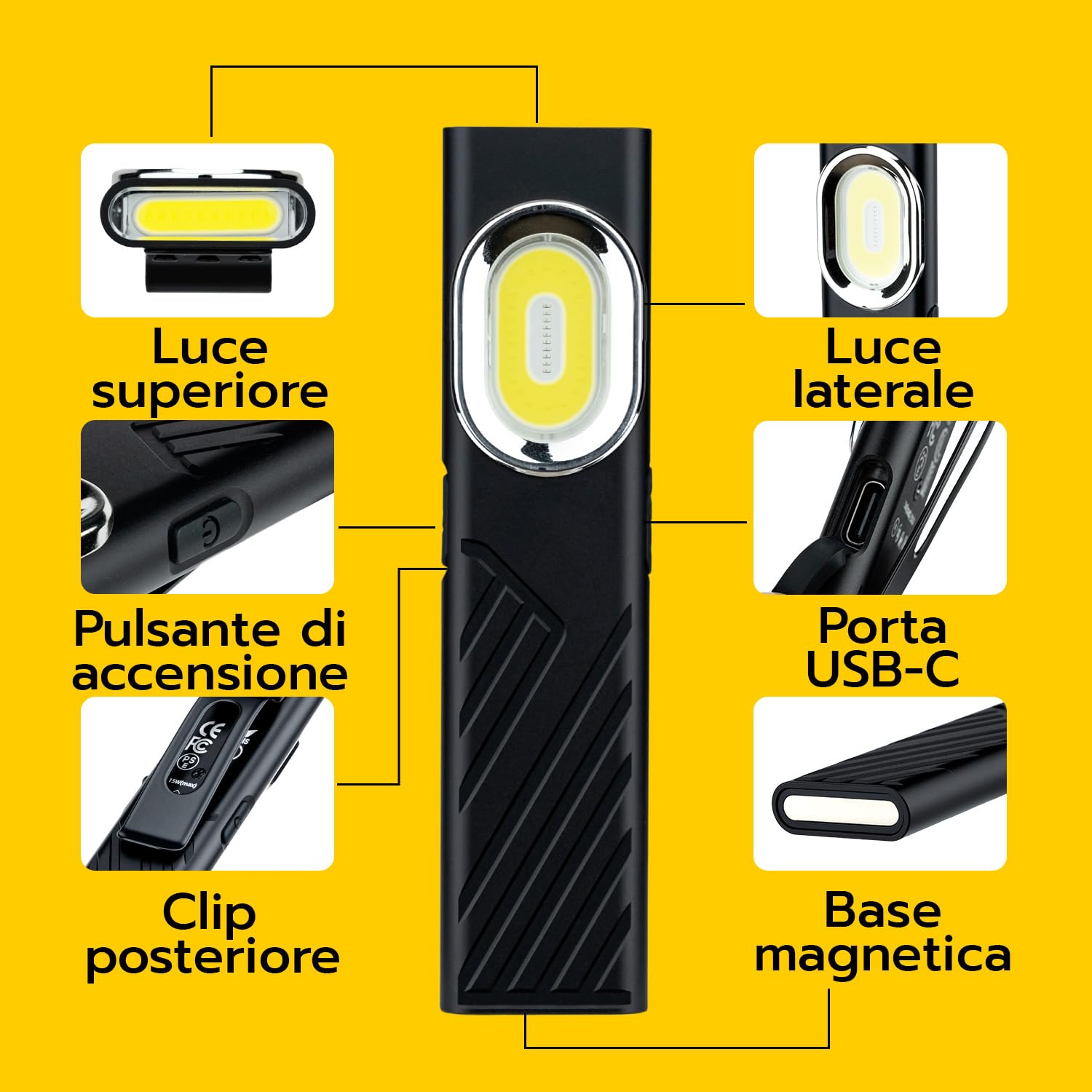 Detalle de Wigearss Torcia LED COB ricaricabile USB