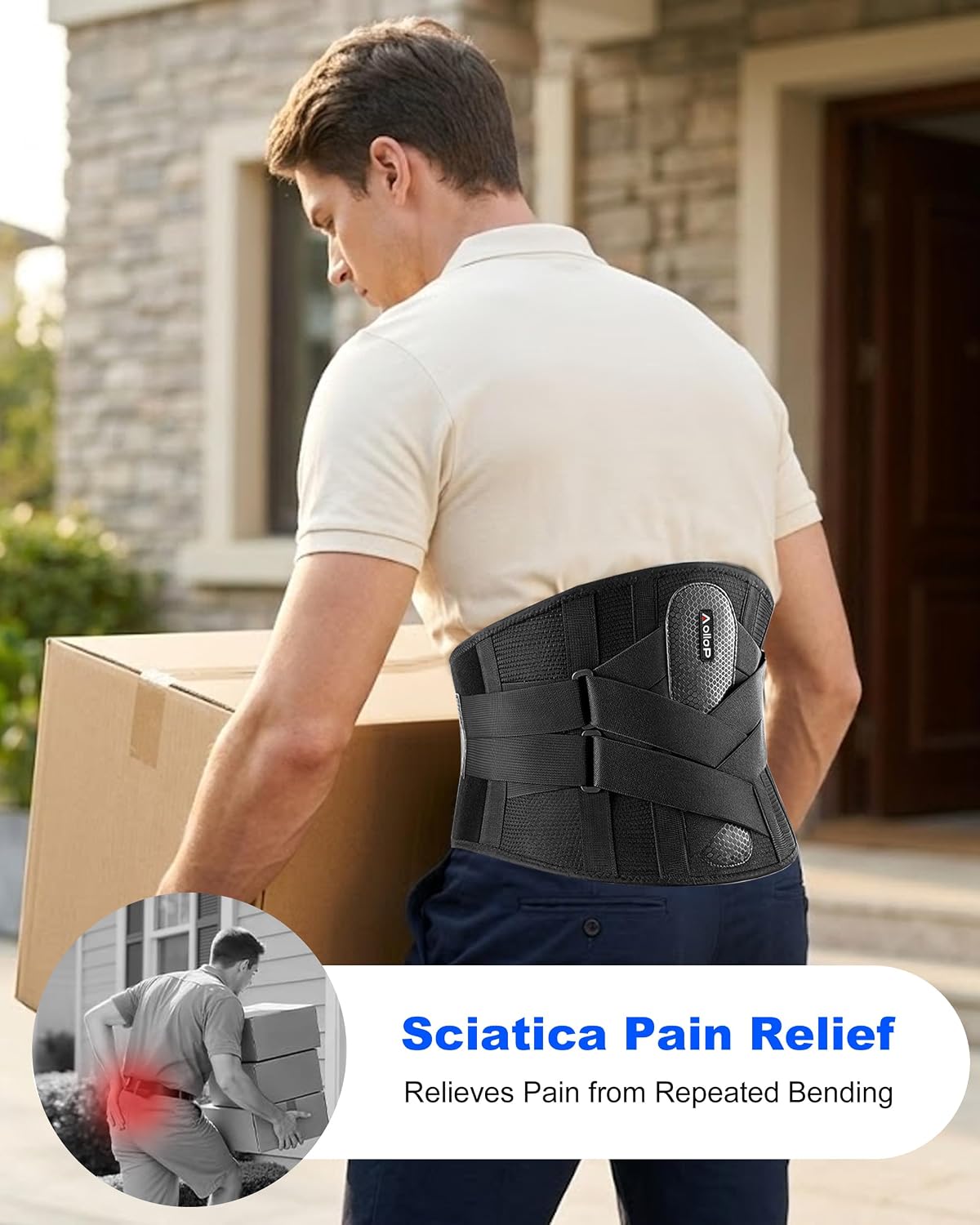 Thumbnail 6 de Aollop Back Support Belt for Lower Back Pain – 8X Stronger Lumbar Brace with 3D Pad