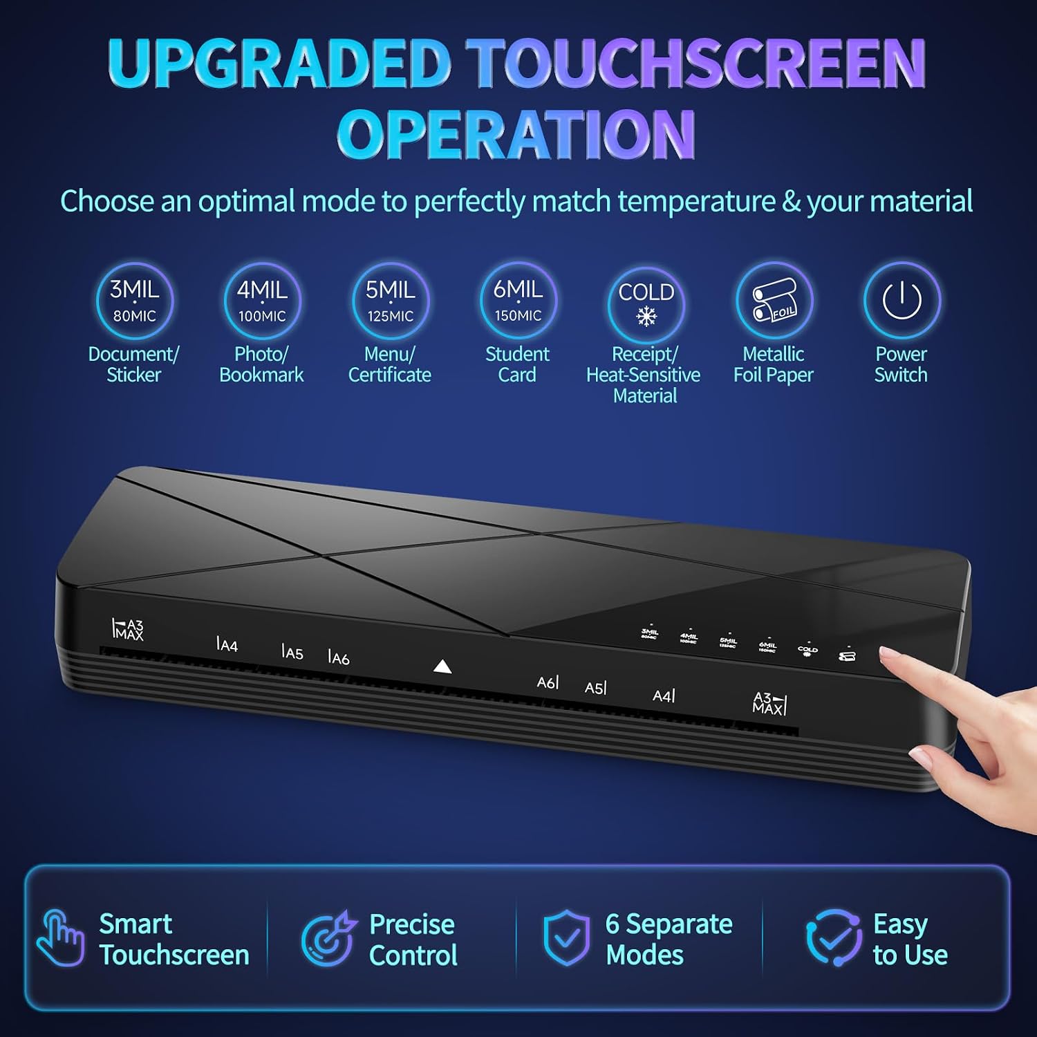 Detalle de Crenova 13-Inch Laminator with Touchscreen, Hot and Cold Modes, ABS Jam Release